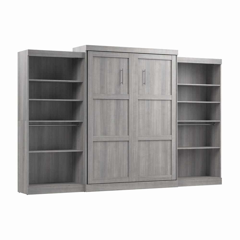Bestar Pur Queen Murphy Bed with 2 Shelving Units (136W) in Platinum Gray