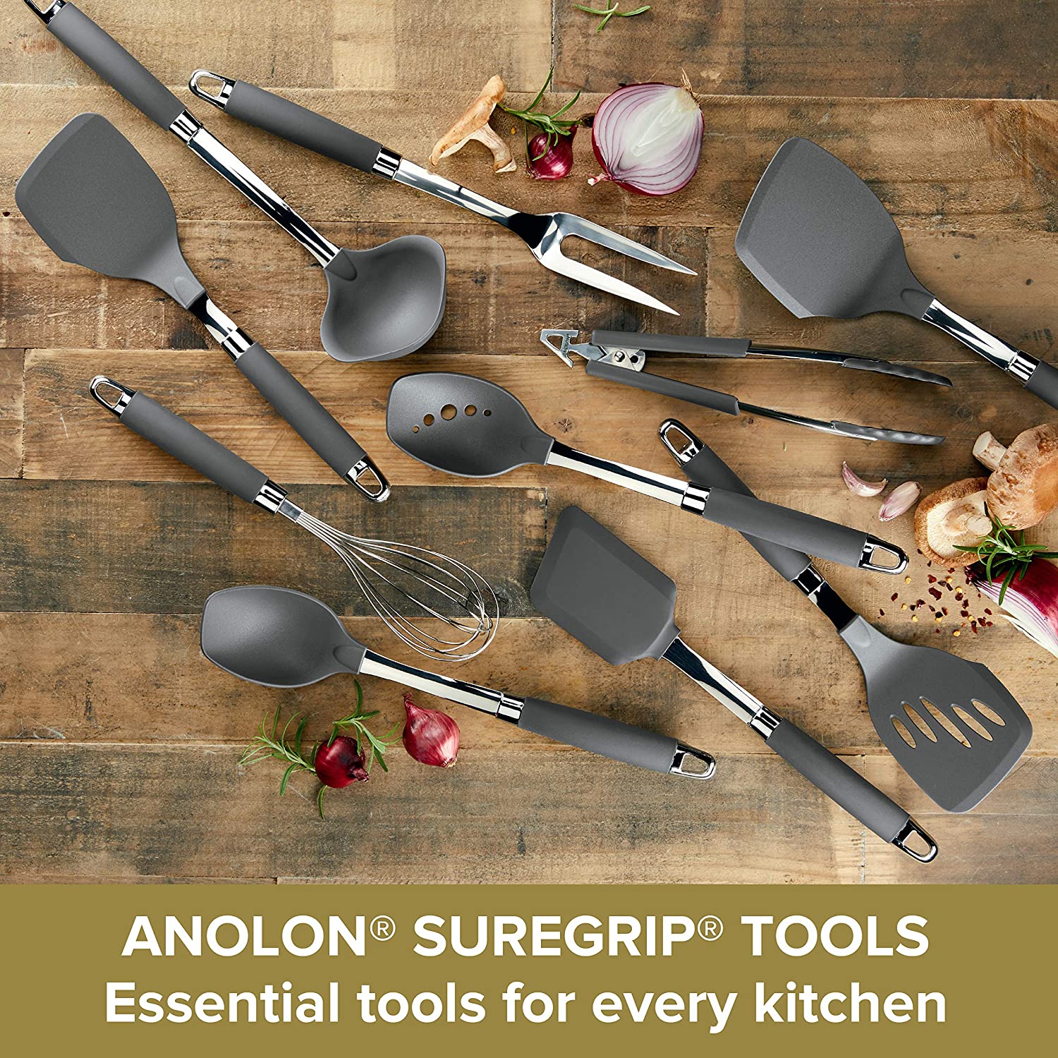 Anolon Tools and Gadgets Pasta Tool Set, 3 Piece, Graphite