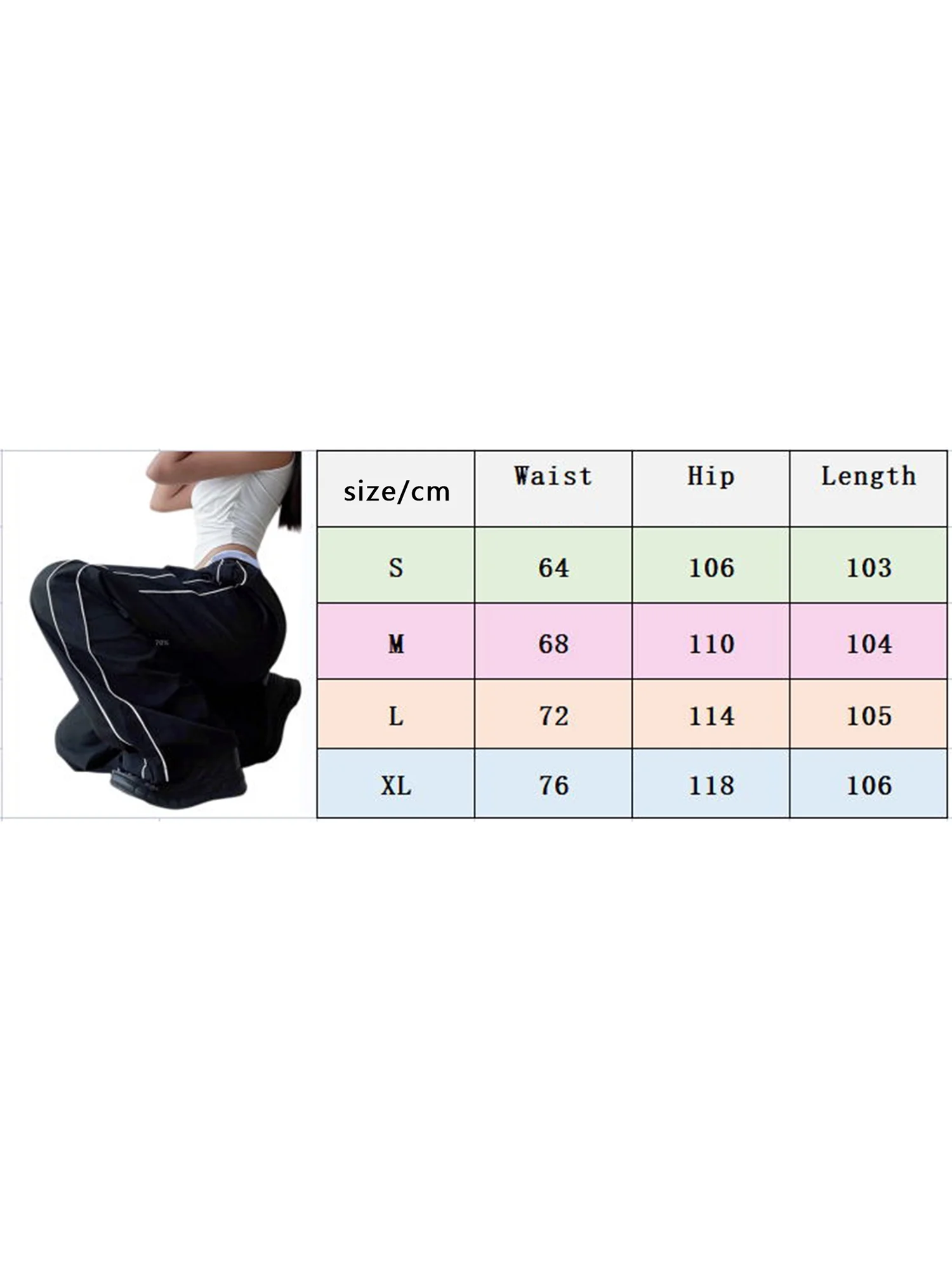 Womens Parachute Pants Cargo Trousers Elastic Waist Wide Leg Track Pants Y2k Clothing
