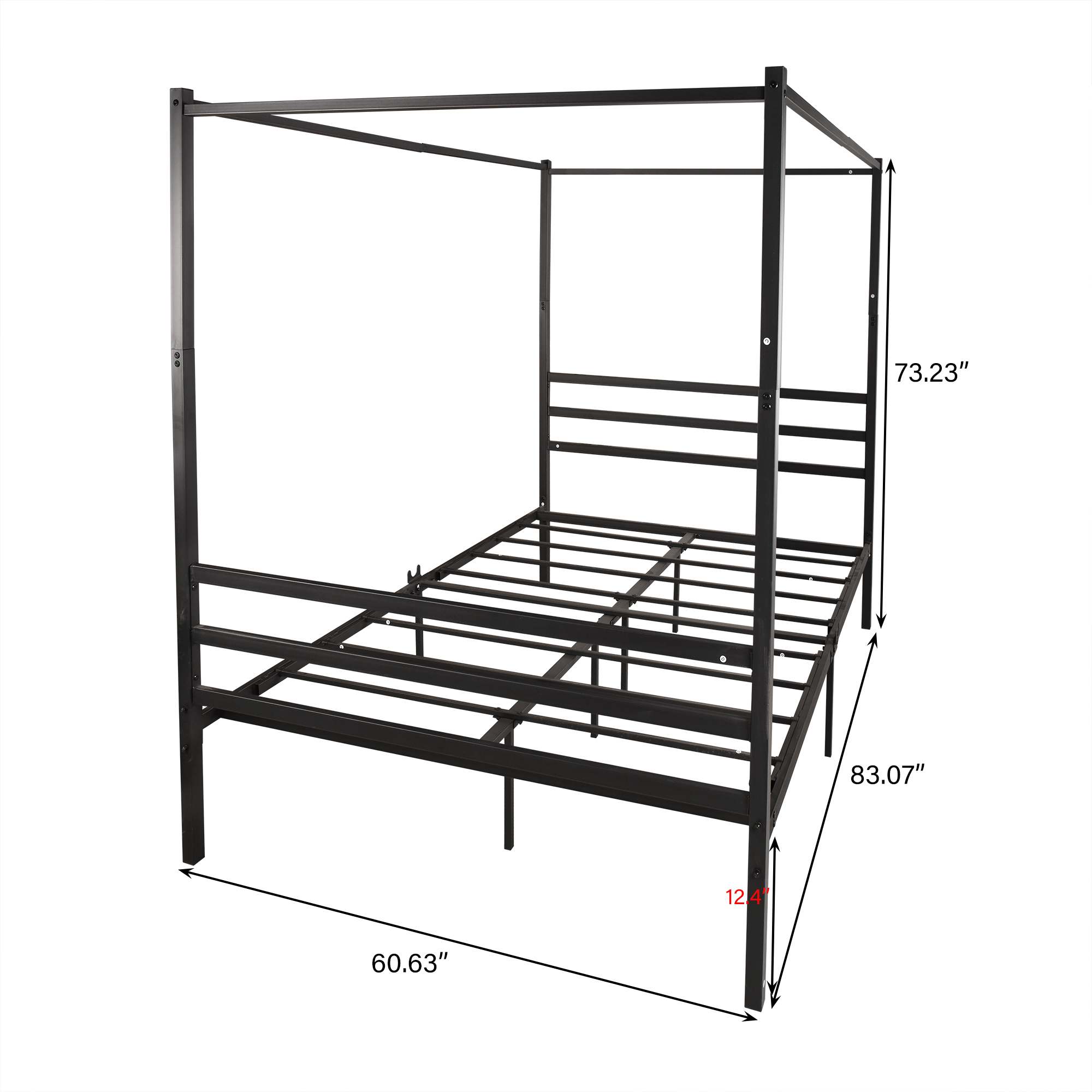 BMTBUY Canopy Metal Bed with Headboard Mattress Foundationt Platform Bed Frame Metal Slat, Black Queen Size