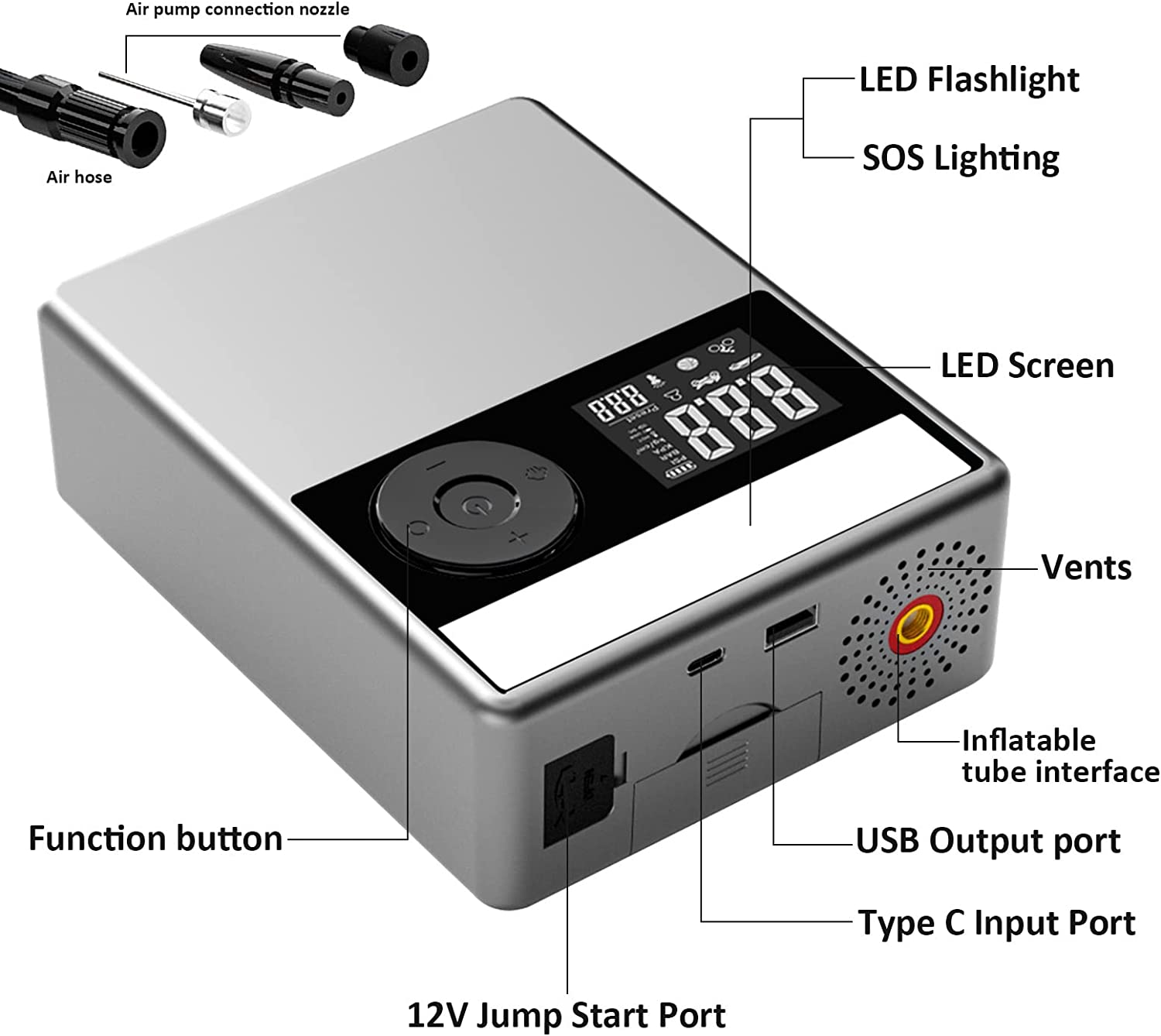 Ainfay Jump Starter with Aair Compressor 12V 2000A 24000mAH Car Battery Booster with 150PSI Digital Tire Inflator Jump Leads for up to 8 Liter Petrol and 5 Liter Diesel Engines