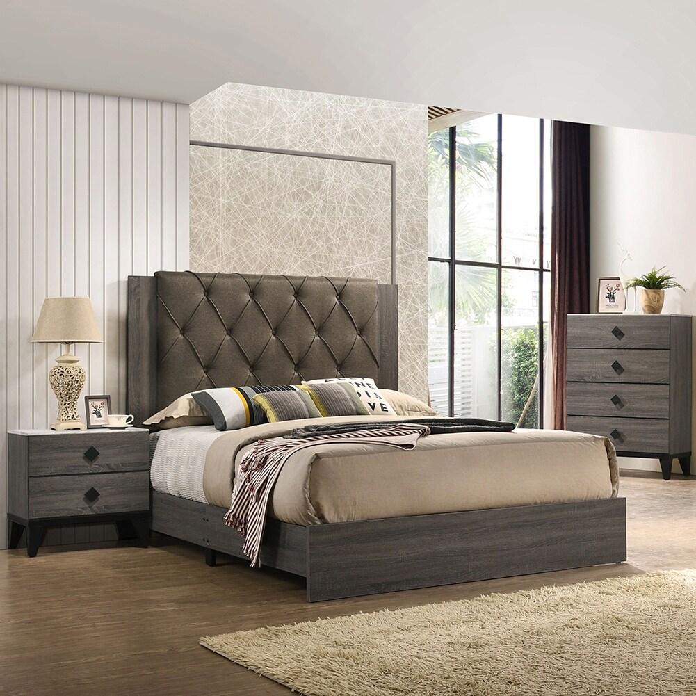 LivEditor High Quality Queen Size Bed with Button Tufted Upholstered Headboard