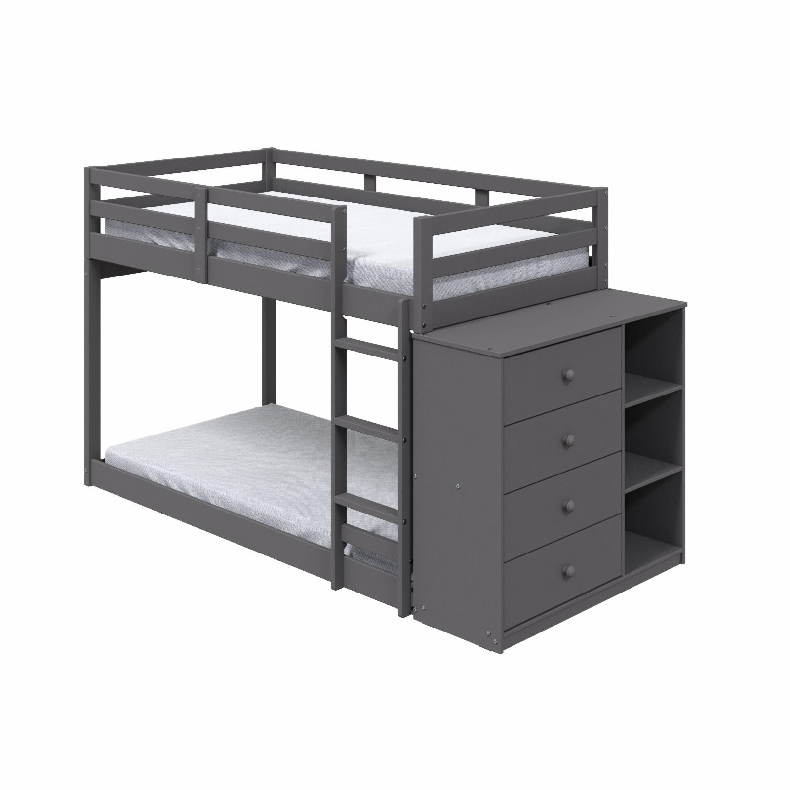 ACME Gaston Twin over Twin Wooden Bunk Bed with Storage Cabinet in Gray