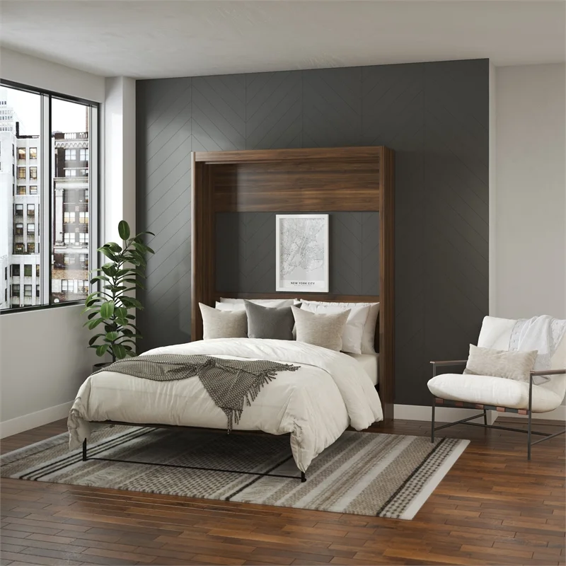 Bowery Hill Transitional Engineered Wood Brown Full Murphy Wall Bed
