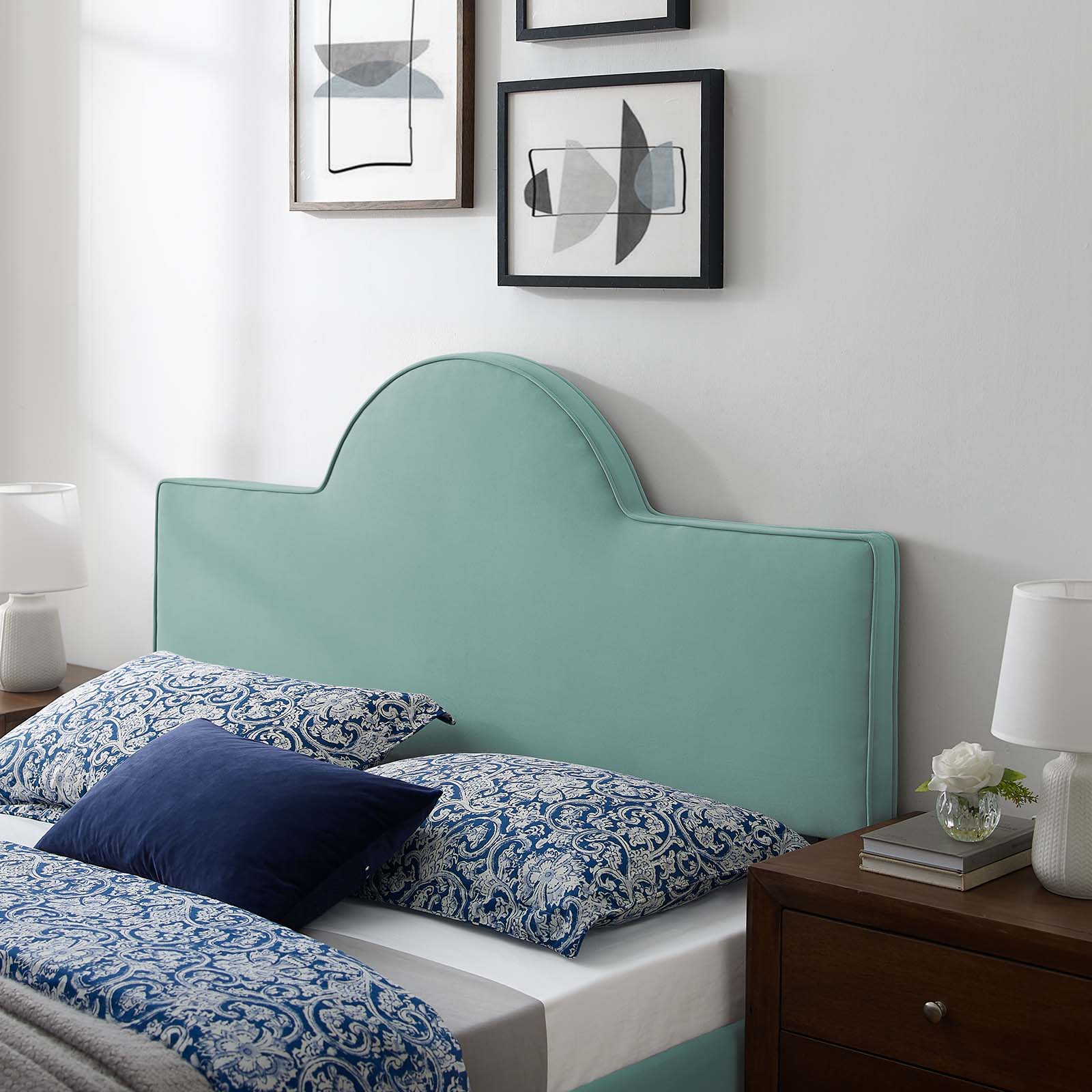 Headboard, Full Queen Size, Velvet, Blue, Modern Contemporary Urban Design, Bedroom Master Guest Suite