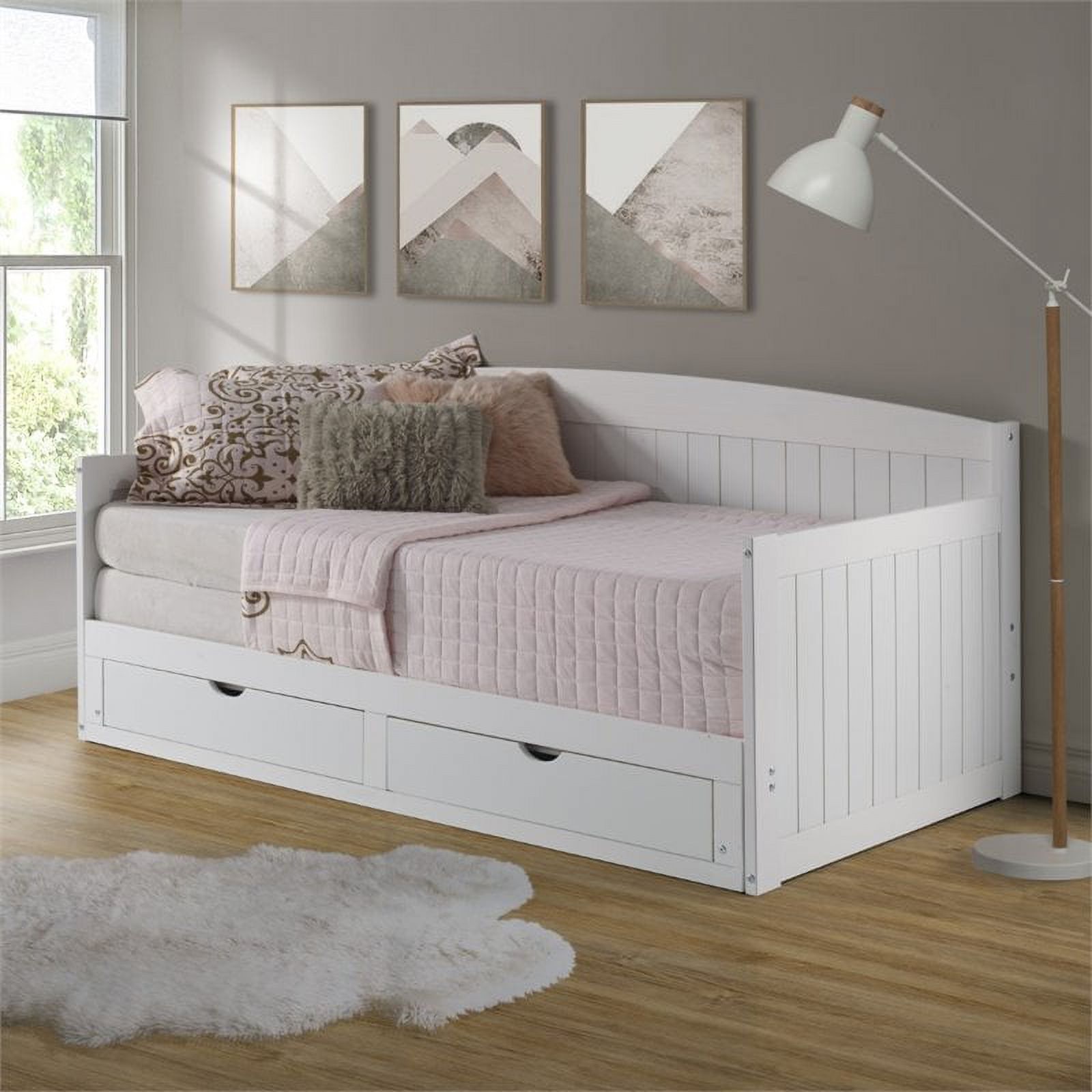 Roseberry Kids Transitional Wood Daybed with King Conversion in White