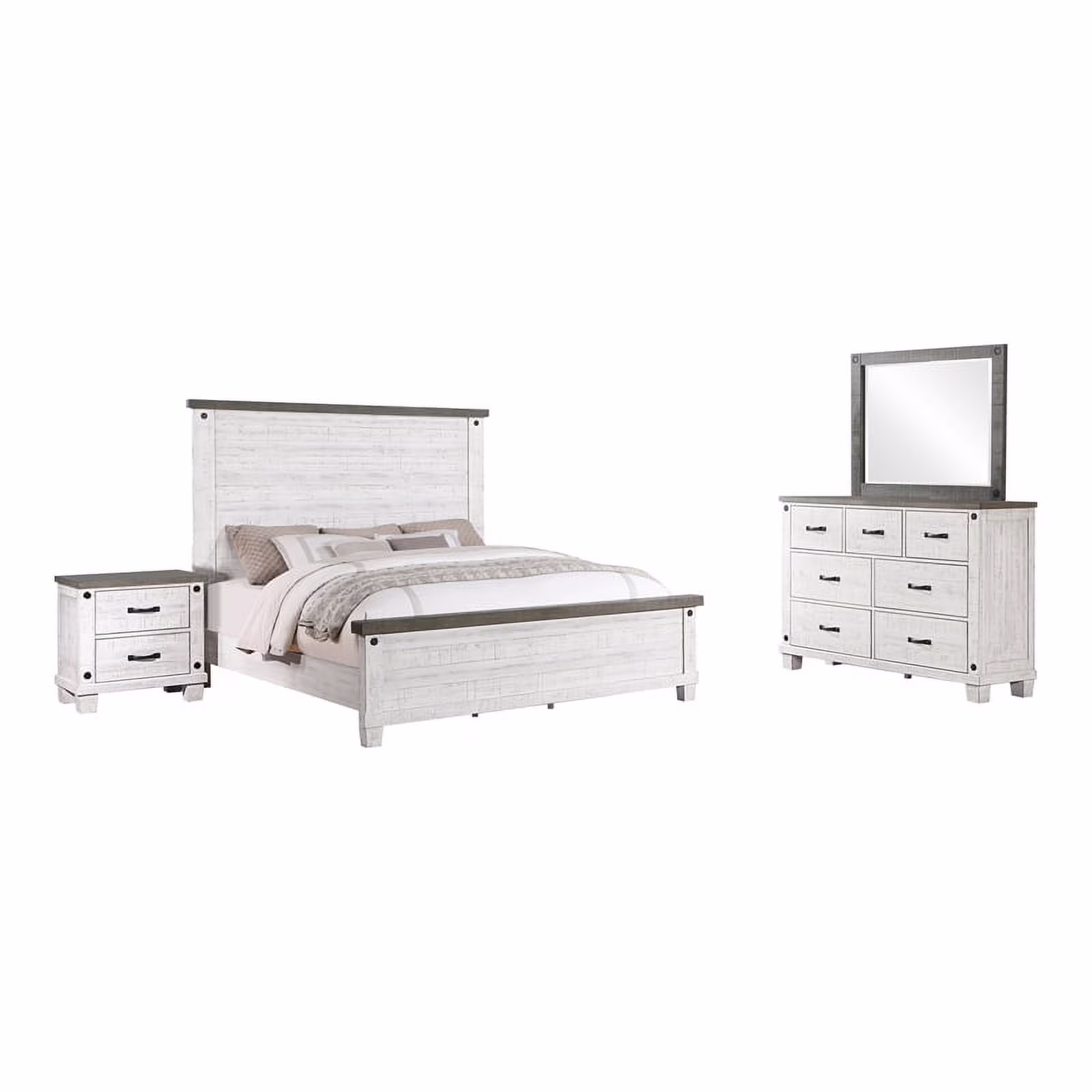 Pemberly Row 4-piece Wood Eastern King Bedroom Set Distressed Gray and White