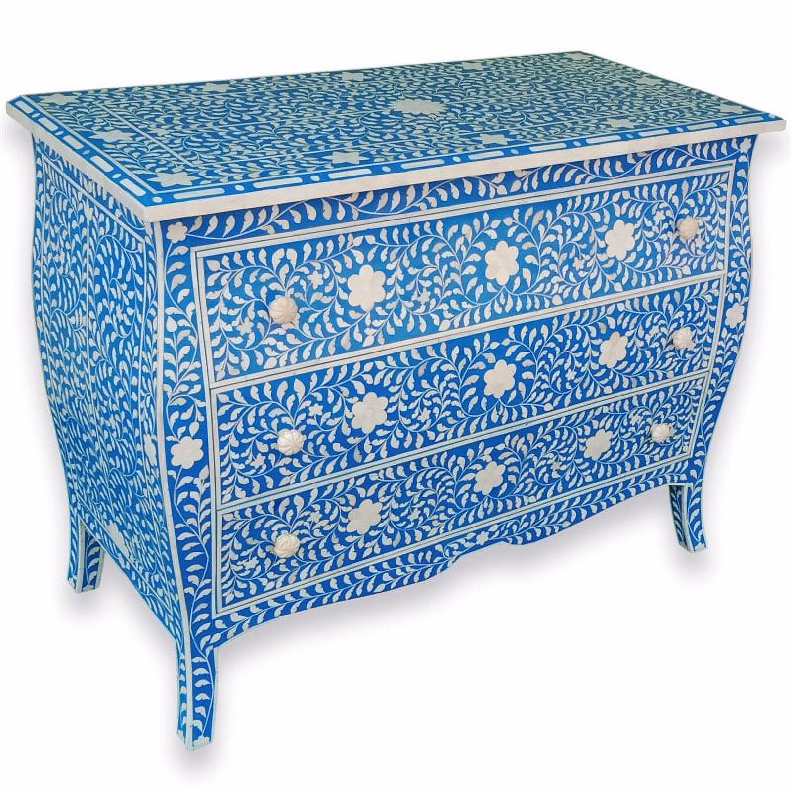 Favors Handicraft 3 Drawer Curved French Provincial Style Dresser in Blue