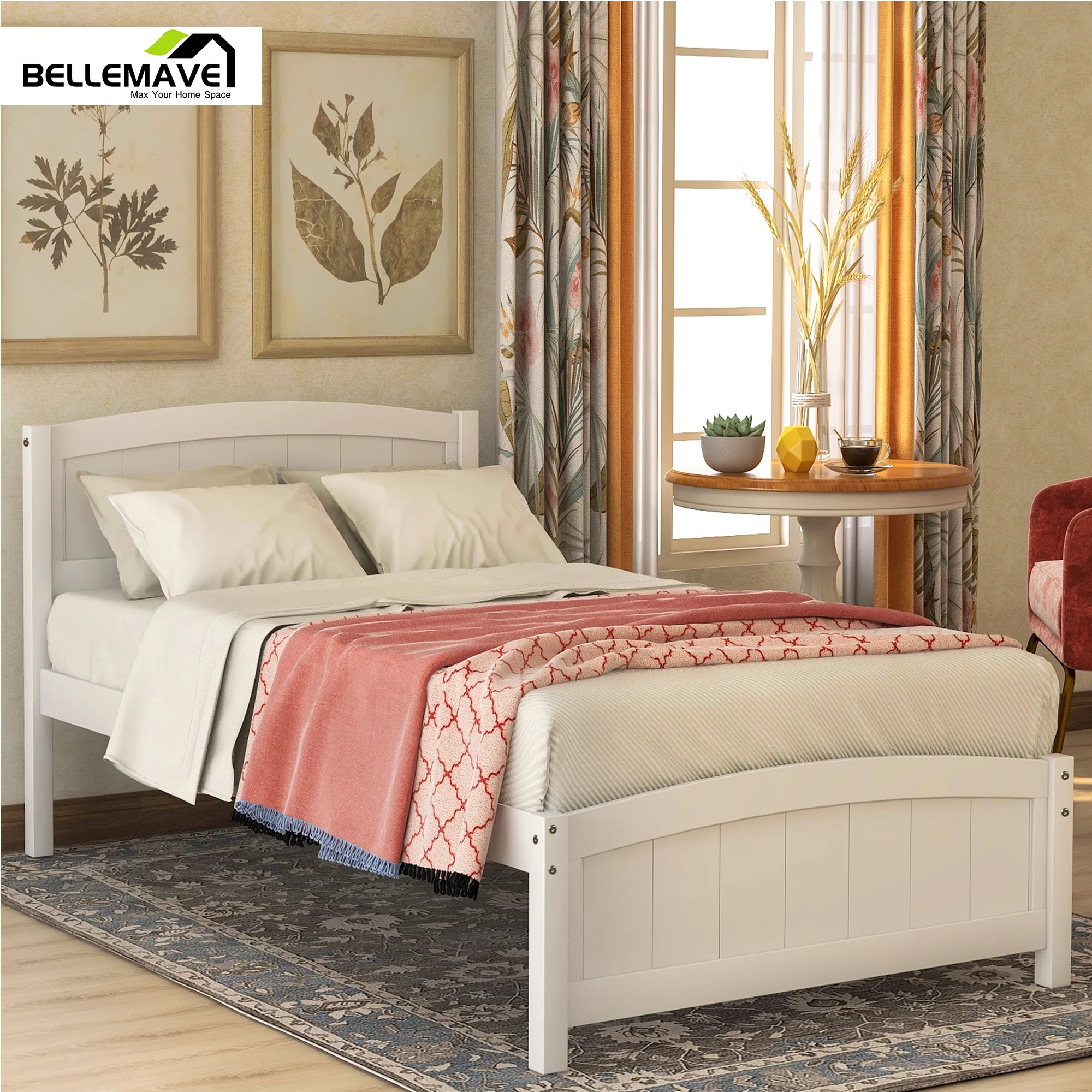 Bellemave Twin Wood Kids Platform Bed for Boys and Girls, White