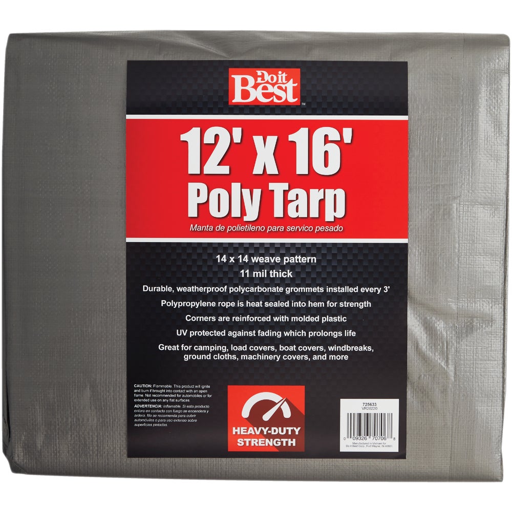 1PACK Do it Best Silver Woven 12 Ft. x 16 Ft. Heavy Duty Poly Tarp