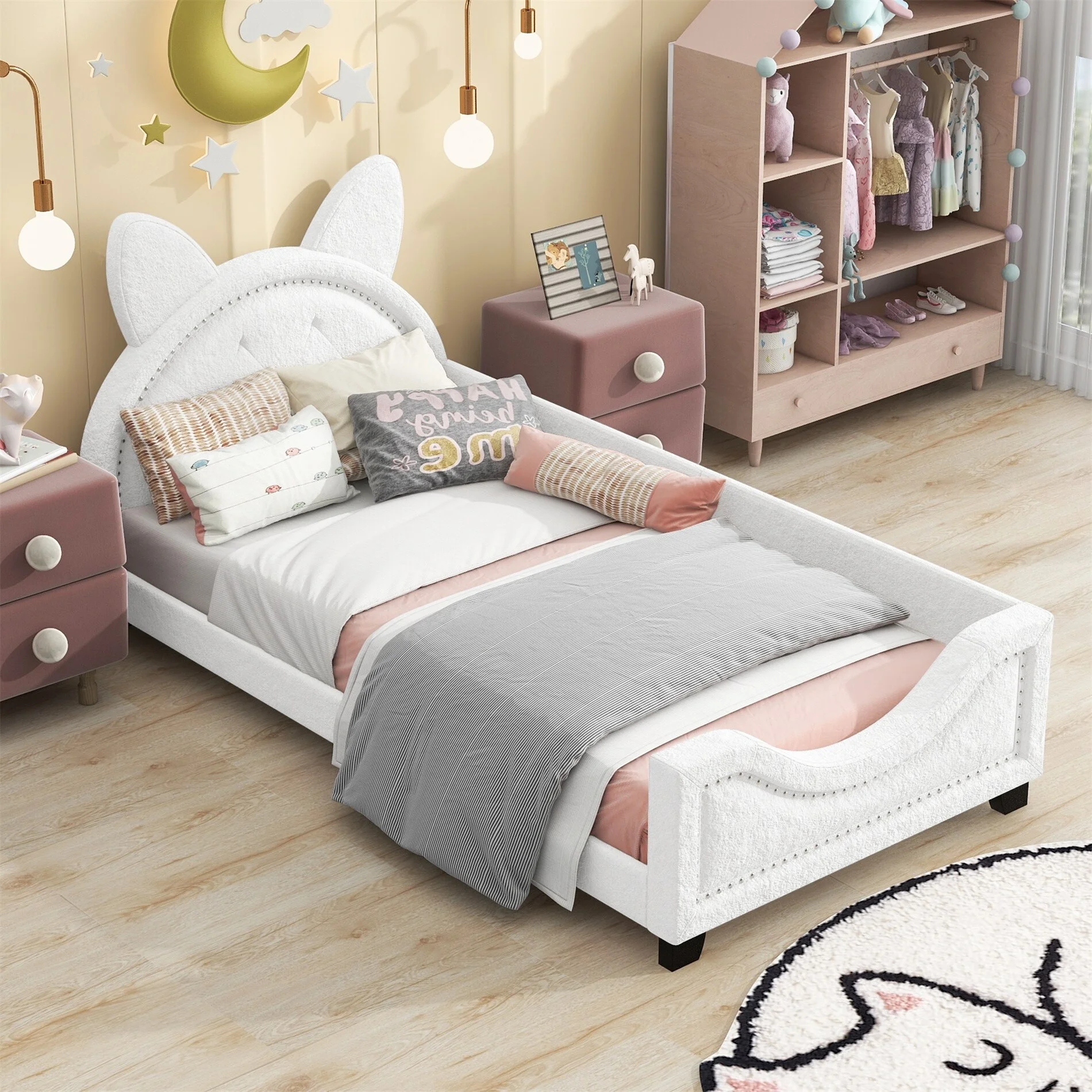 Kuurfuurdo Upholstered Daybed with Cartoon Ears Shaped Headboard,Twin Size