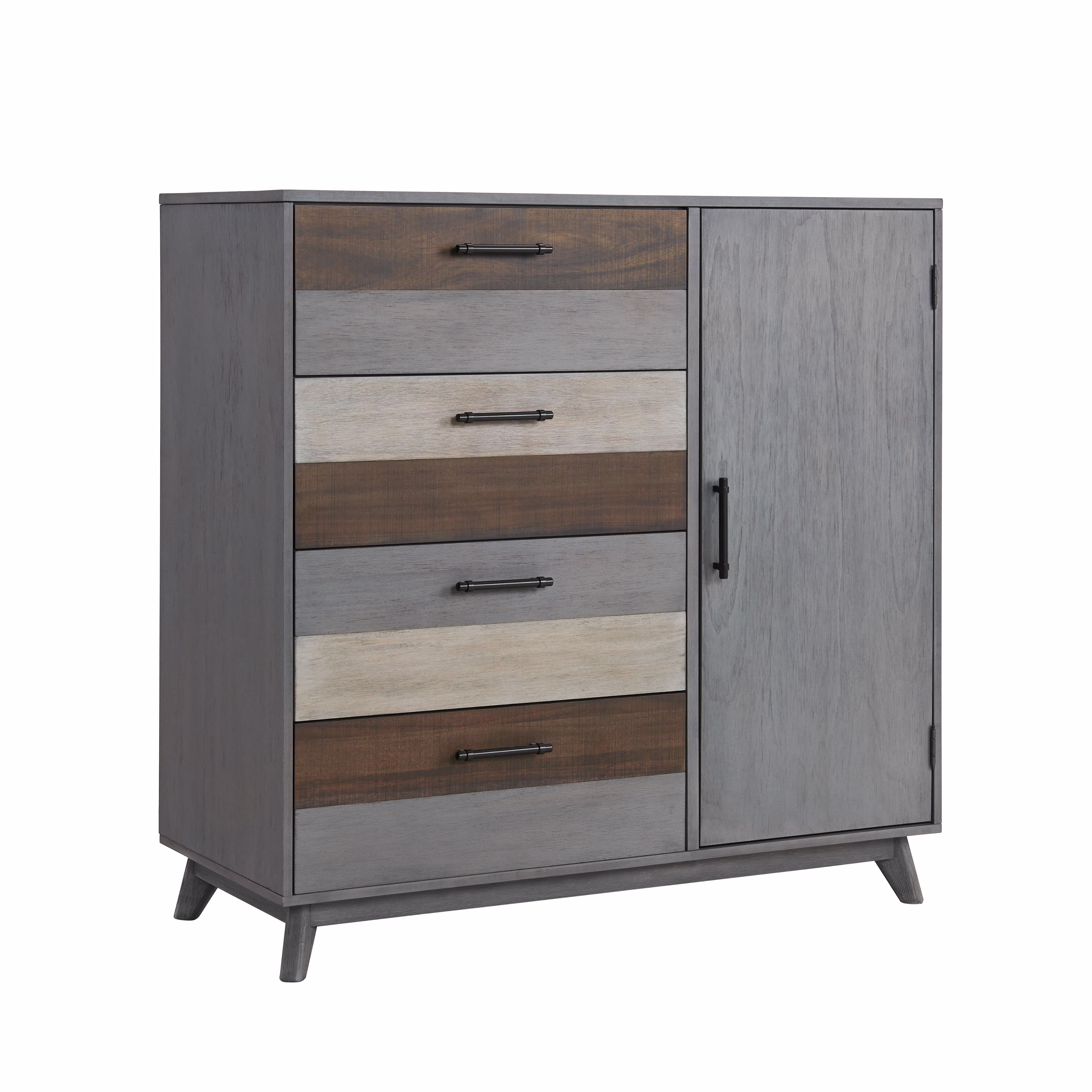 Soho Baby 48045570 Cascade Premium Soft Closing 4-Drawer Chifferobe with Adjustable Shelves and Hanging Rod, Wire Brush Multi-Tone Gray Finish