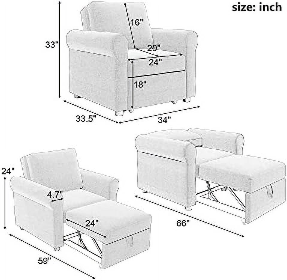 NLIBOOMLife 3-in-1 Sofa Bed Chair  Convertible Sleeper Chair Bed with Adjustable Backrest Into  Sofa  Single Bed  Modern Chair Bed for Living Room Bedroom Teal