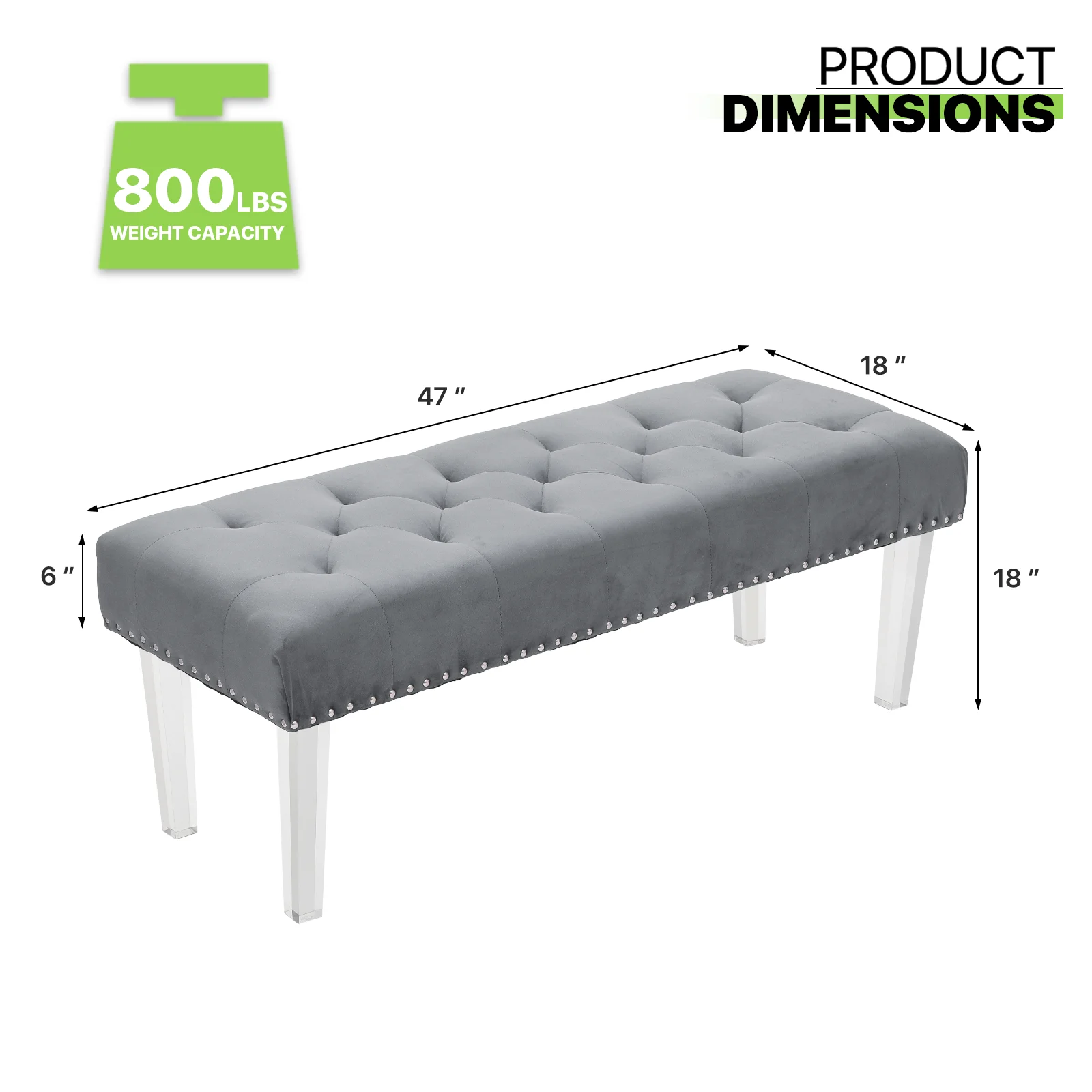 Magshion Tufted Velvet Ottoman, Entryway Wooden Stand Upholstered Seat Shoe Stool, Bedroom End of Bed Bench, Home Microfiber Fabric Footstool, Grey