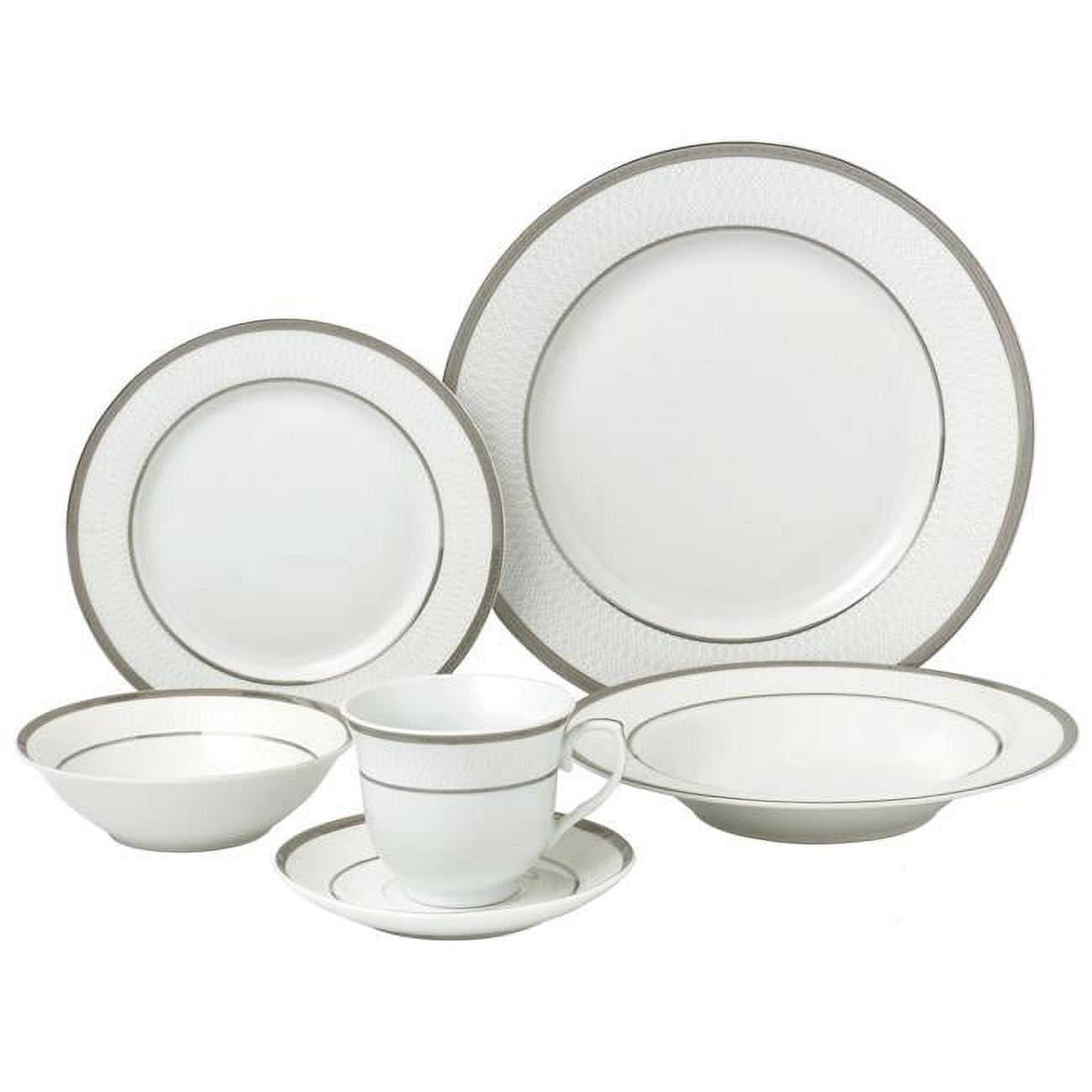 24 Piece Porcelain Dinnerware Service, Silver - for 4 Ashley