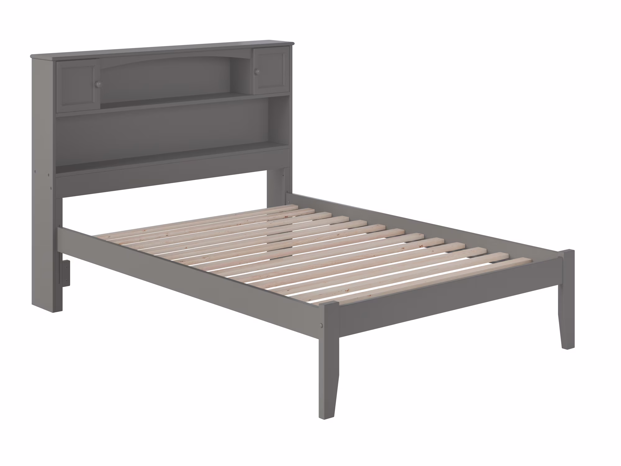 AFI Newport Full Solid Wood Platform Bed with Storage Headboard in Grey