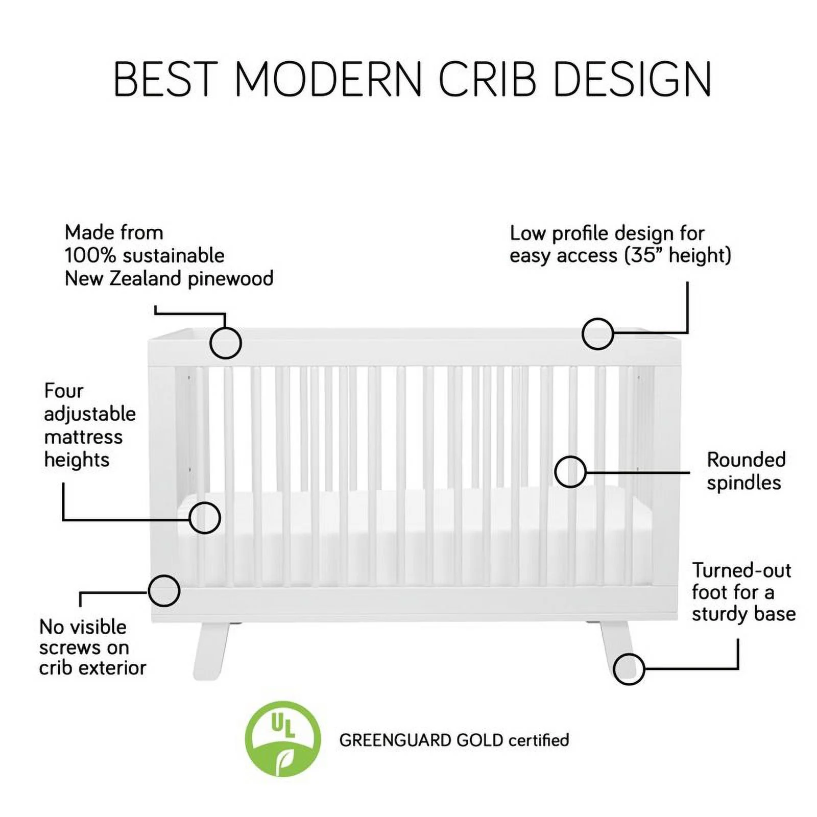Babyletto Hudson 3-in-1 Convertible Crib with Toddler Rail, Grey