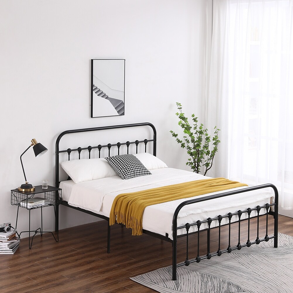 LivEditor Foot Tube with Shell Decoration Queen Black Iron Bed
