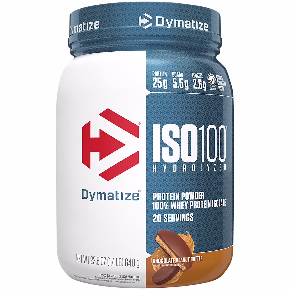 Dymatize ISO100 Hydrolyzed, 100% Whey Protein Isolate, Chocolate Peanut Butter, 1.43 lb (650 g)