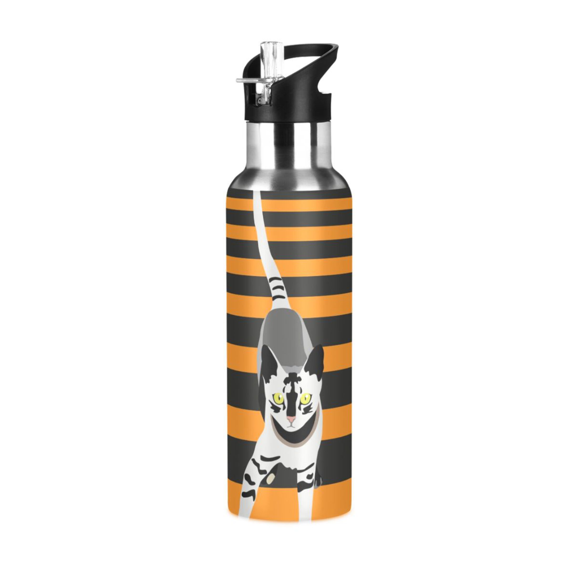 Stainless Steel Water Bottle Fashion Art Cat Stripe with Straw Lid Vacuum Insulated Leak Proof Flask Jug for Gym Travel Sports Cycling Outdoor 20 OZ