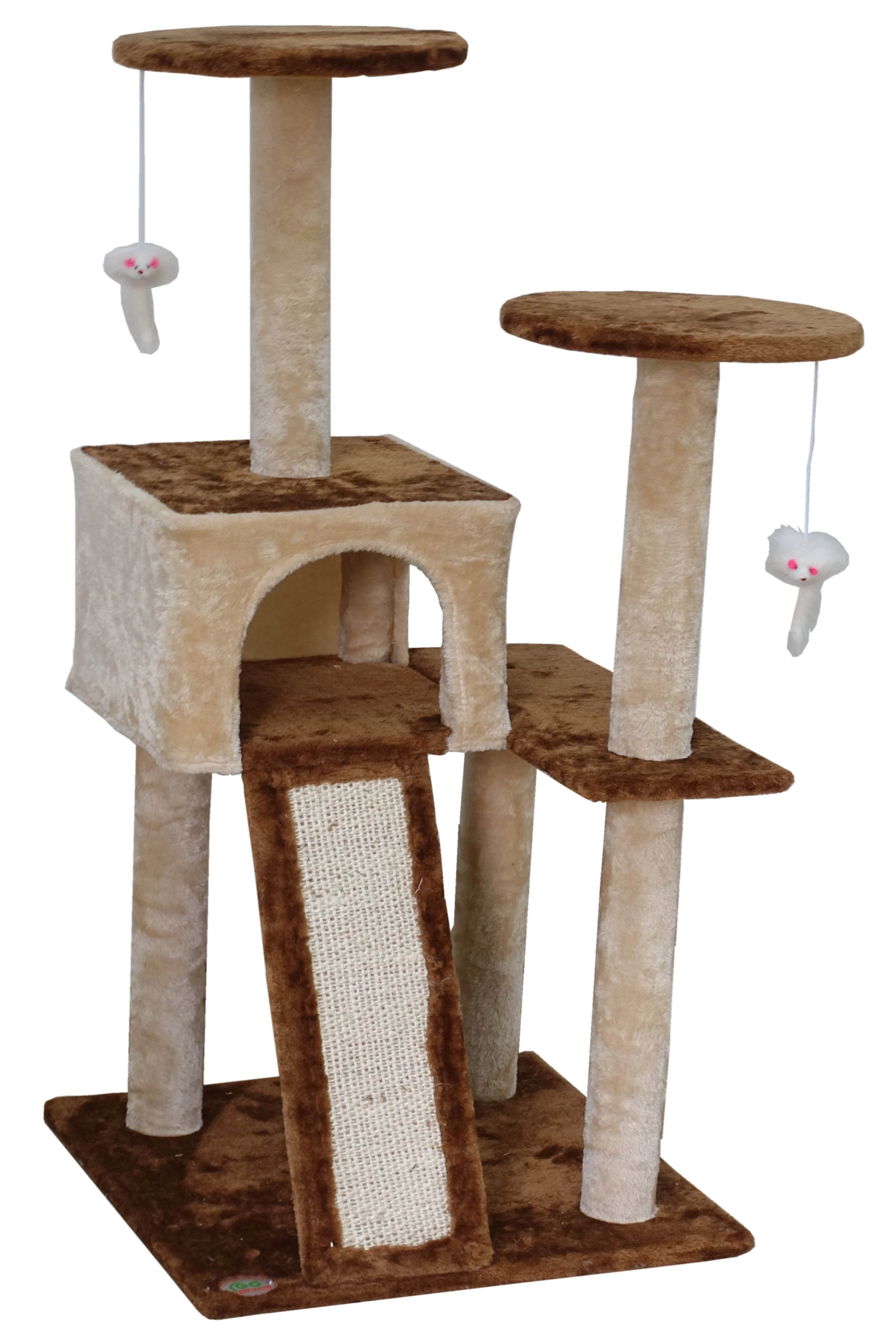 Go Pet Club 44-in Cat Tree & Condo Scratching Post Tower, Beige & Brown