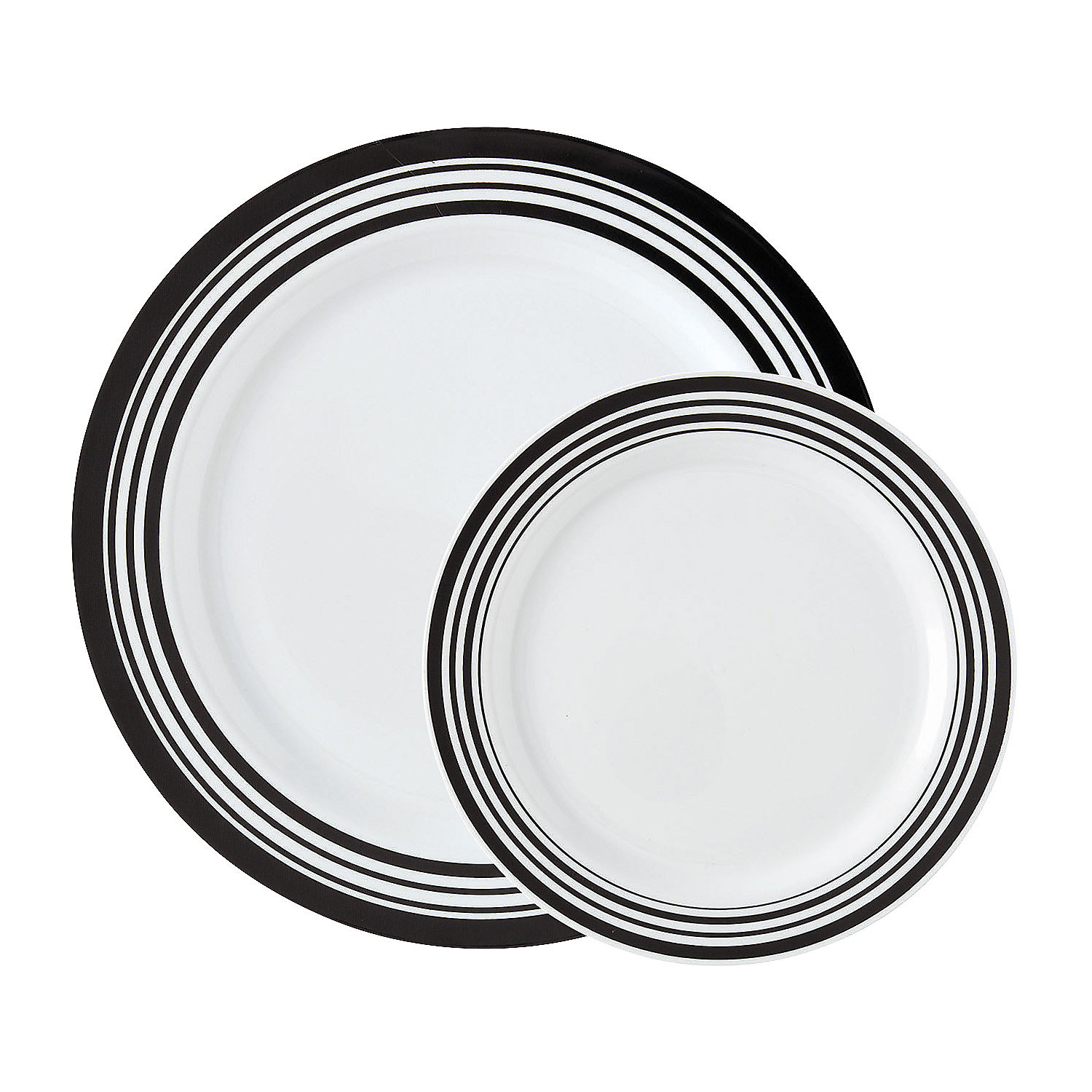 Bulk Premium White Plastic Plates with Black & White Trim, Party Supplies, Wedding, 100 Pieces