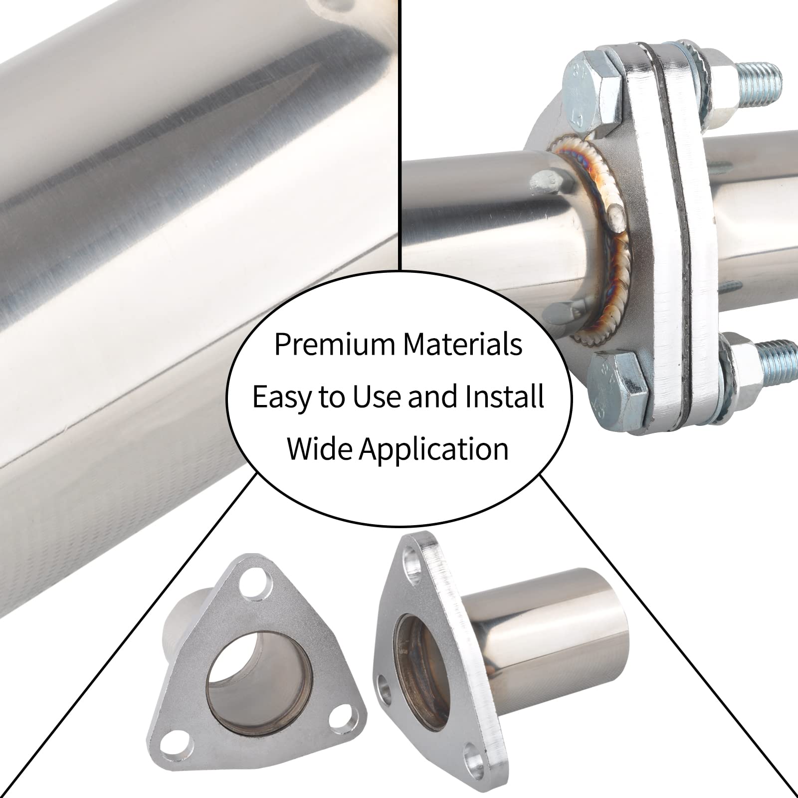 Exhaust Flange Repair Pipe Kit w/Gasket & Bolts for Quick Fix 2.25'' Inch OD 3 Bolts T304 Stainless Steel Universal Flange Replacement Kit