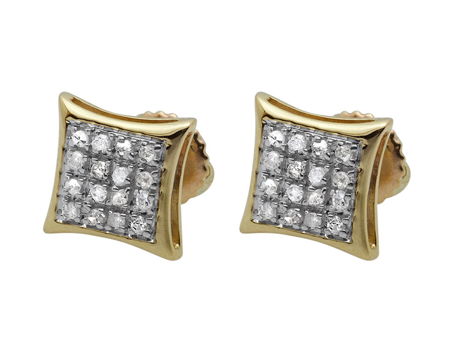 10K Yellow Gold Paved Kite Fashion Diamond Stud Earrings 1/10 Ct