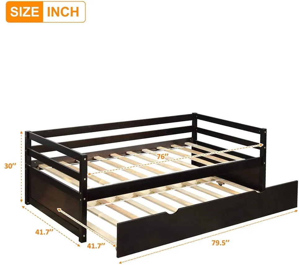 Churanty Twin Daybed with Trundle, Solid Wood Captains Bed,Espresso
