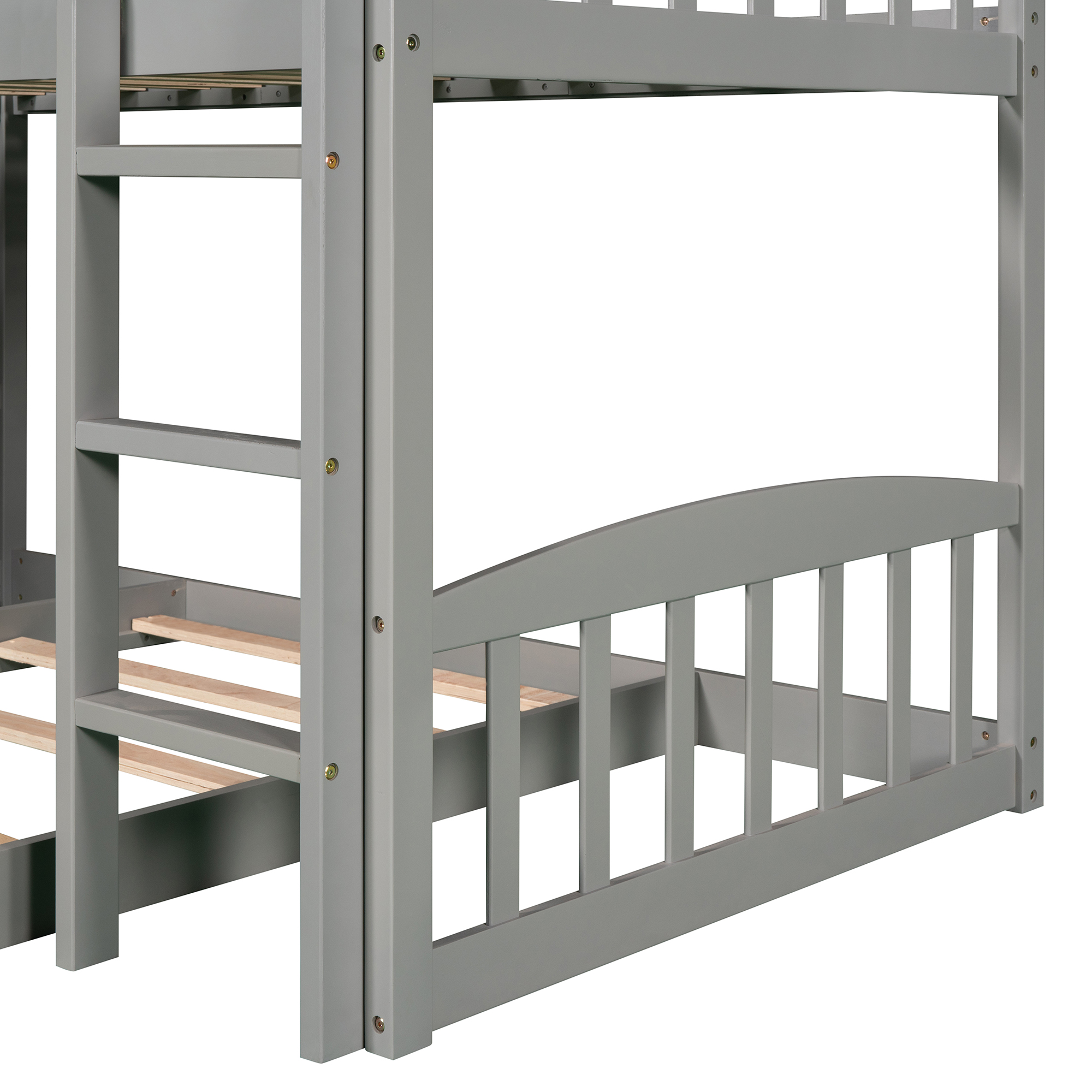 Gray Twin Over Twin House Bunk Bed with Slide