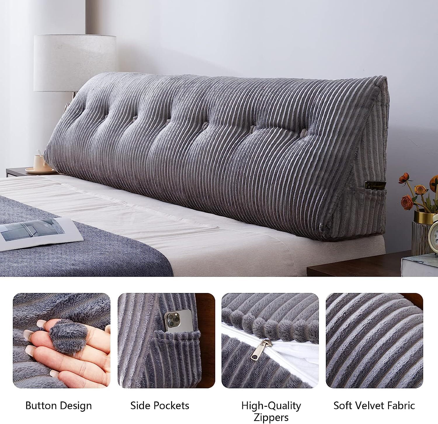 SLIGUY Large Headboard Pillow, Headboard Wedge Pillows Bed Rest Reading Pillow Bolster Triangular Pillow for Sitting in Bed-Backrest Positioning Support Long Pillow for Daybed (King: 76x8x20 Inches)