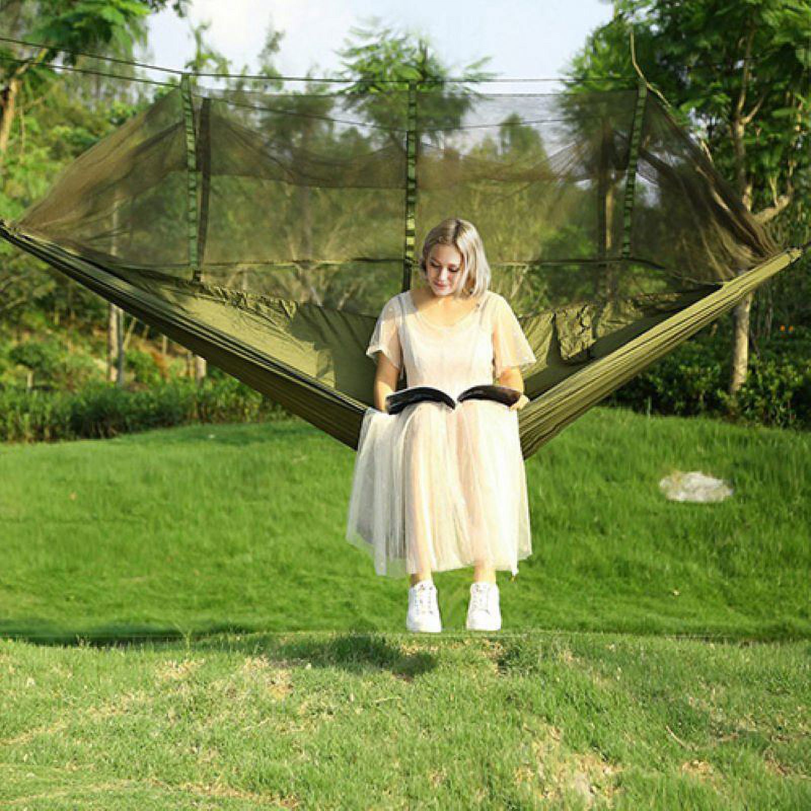 Portable Nylon Hammock with Mosquito Net and Zippers - 9.06 in x 7.09 in x 4.33 in (L x W x H) - 1.87 - Relax and unwind anywhere with our versatile hammock - ideal for outdoor adventures!