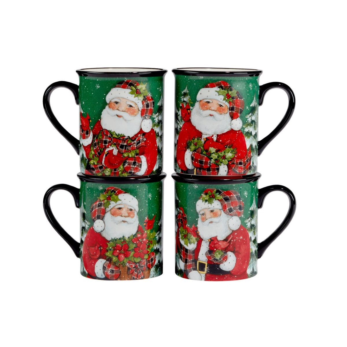 Certified International 16 Piece Lodge Santa with Cardinals Christmas Dinnerware Set