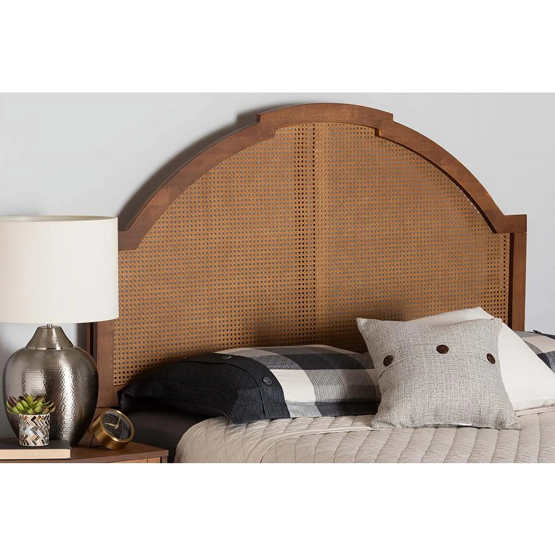 Baxton Studio Traditional Ash Walnut Finished Wood King Size Headboard with Rattan