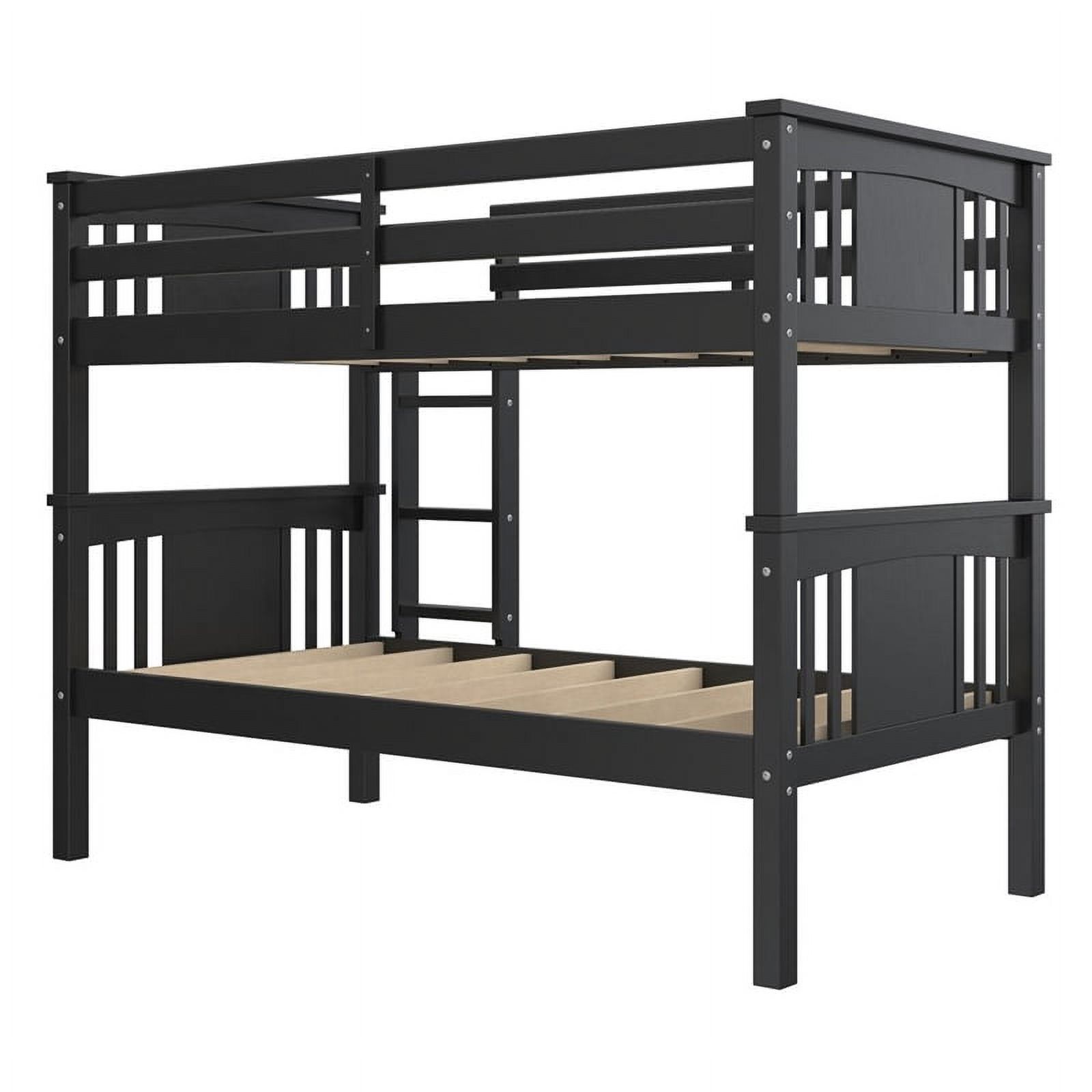 Pemberly Row Transitional Twin Over Twin Wood Bunk Bed for Kids in Black