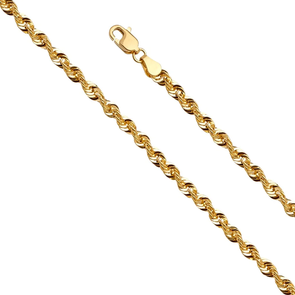 Precious Stars 14K Yellow Gold 3.3-mm Diamond-Cut Hollow French Rope Chain