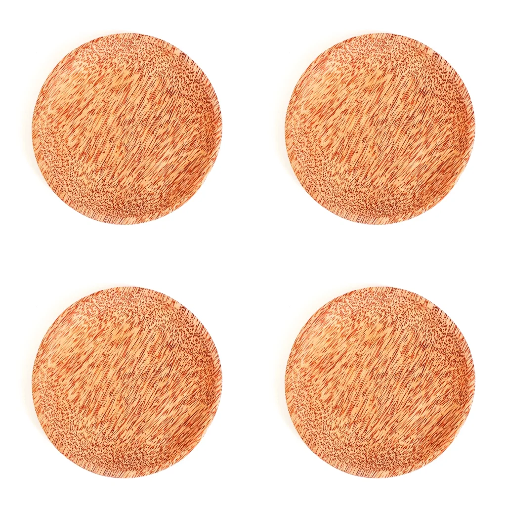 Rainforest Bowls Round Coconut Wood Plate 4-Pack