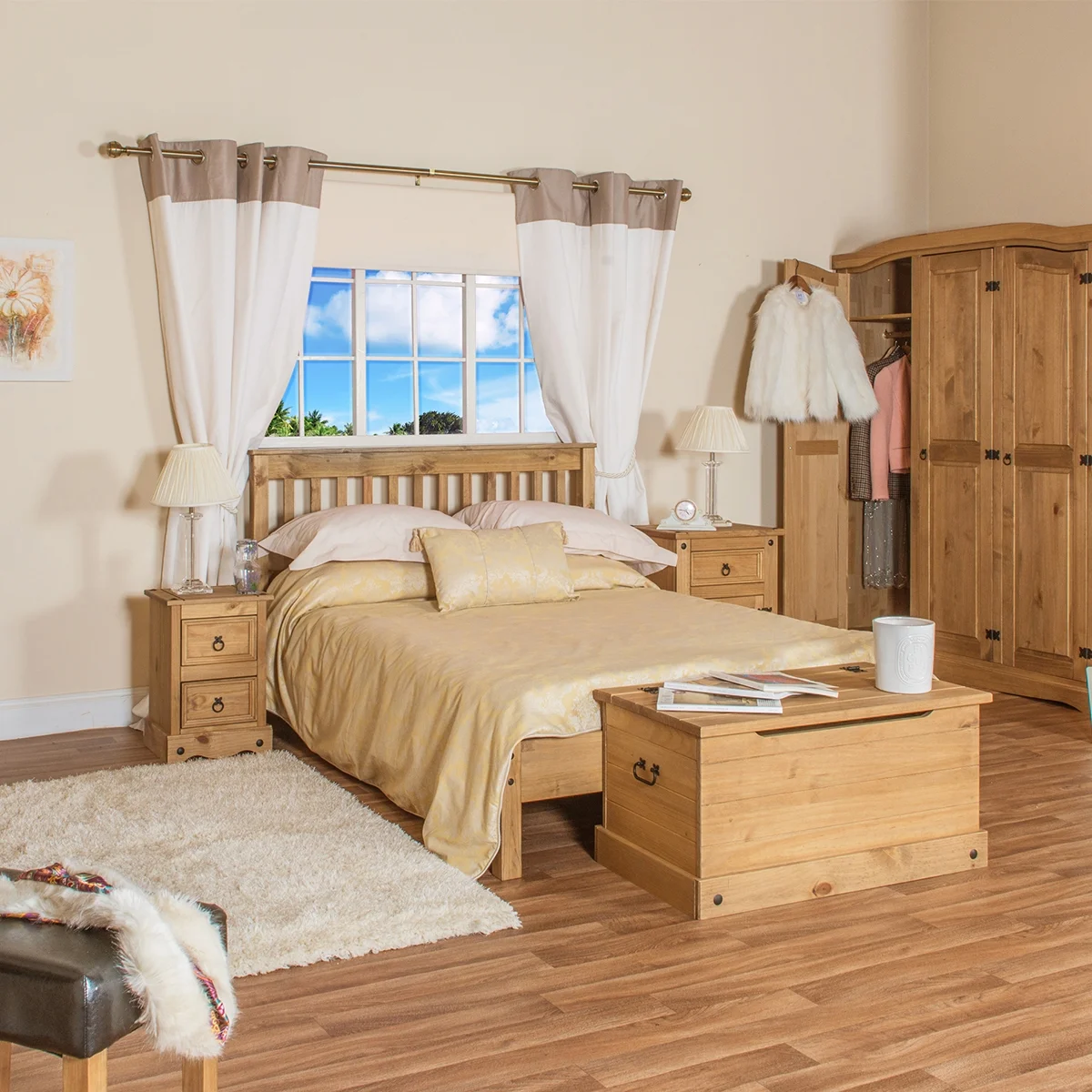 Wood Slatted Full Double Size Bed Corona | Furniture Dash COR650