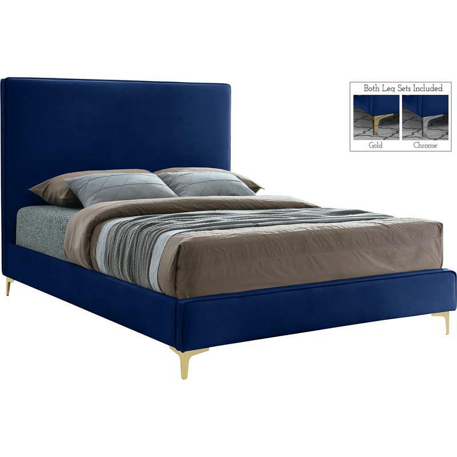 Meridian Furniture Geri Navy Velvet Full Bed with Gold and Chrome Legs Included