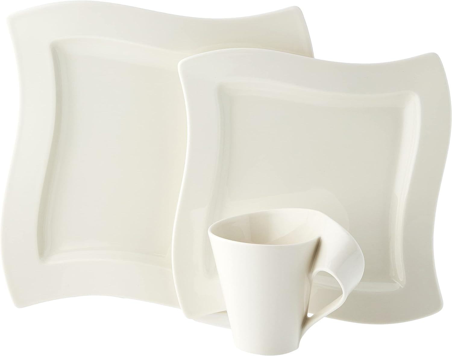 Newwave 12-Piece Place Setting, Service For 4, Plates & Mugs, Premium Porcelain, Made In Germany, White