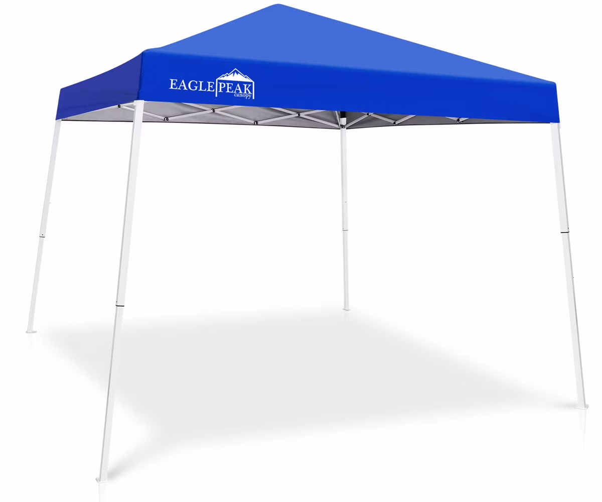 EAGLE PEAK 10x10 Slant Leg Pop Up Canopy Tent Easy One Person Setup Instant Outdoor Beach Canopy Folding Portable Sports Shelter 10x10 Base 8x8 Top(64 sqft of Shade)