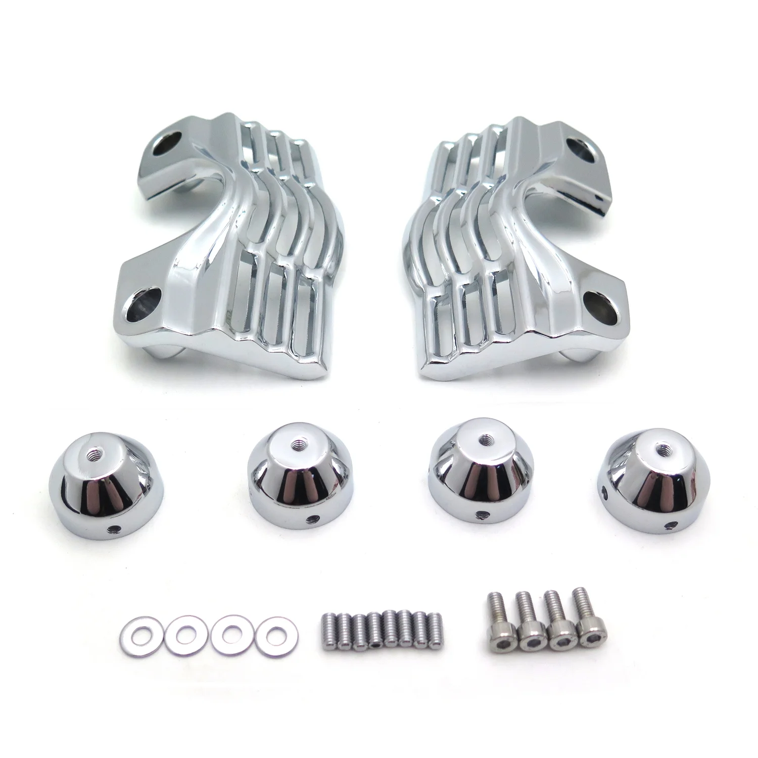 HTTMT- Chrome Slotted Finned Spark Plug Head Bolt Covers Compatible with Harley Touring Part Electra Glides Street Glide Road Kings Trikes Road Glides FLT [P/N: MT454]