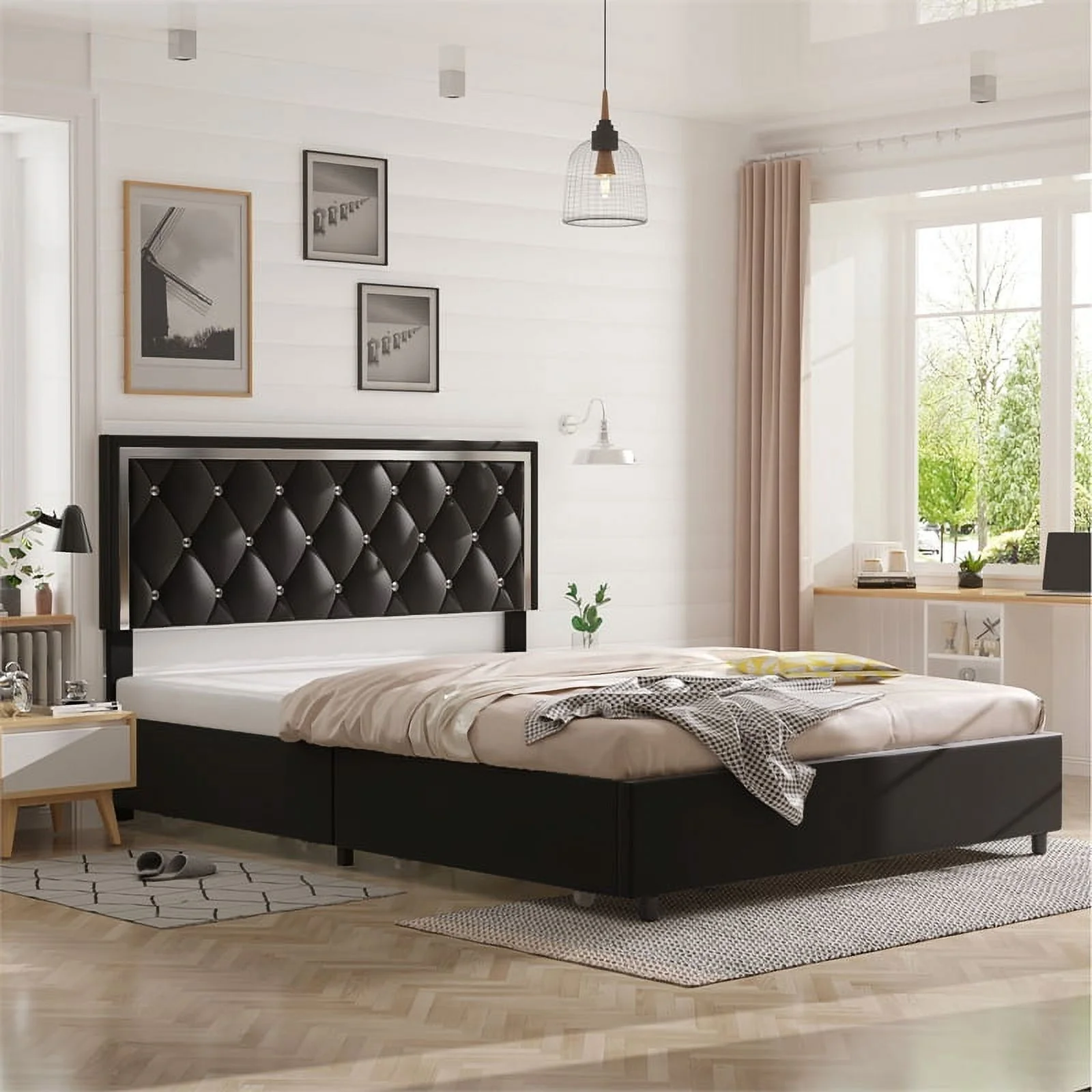 Better Home Products Monica 4-Drawer Velvet Queen Size Platform Bed in Black
