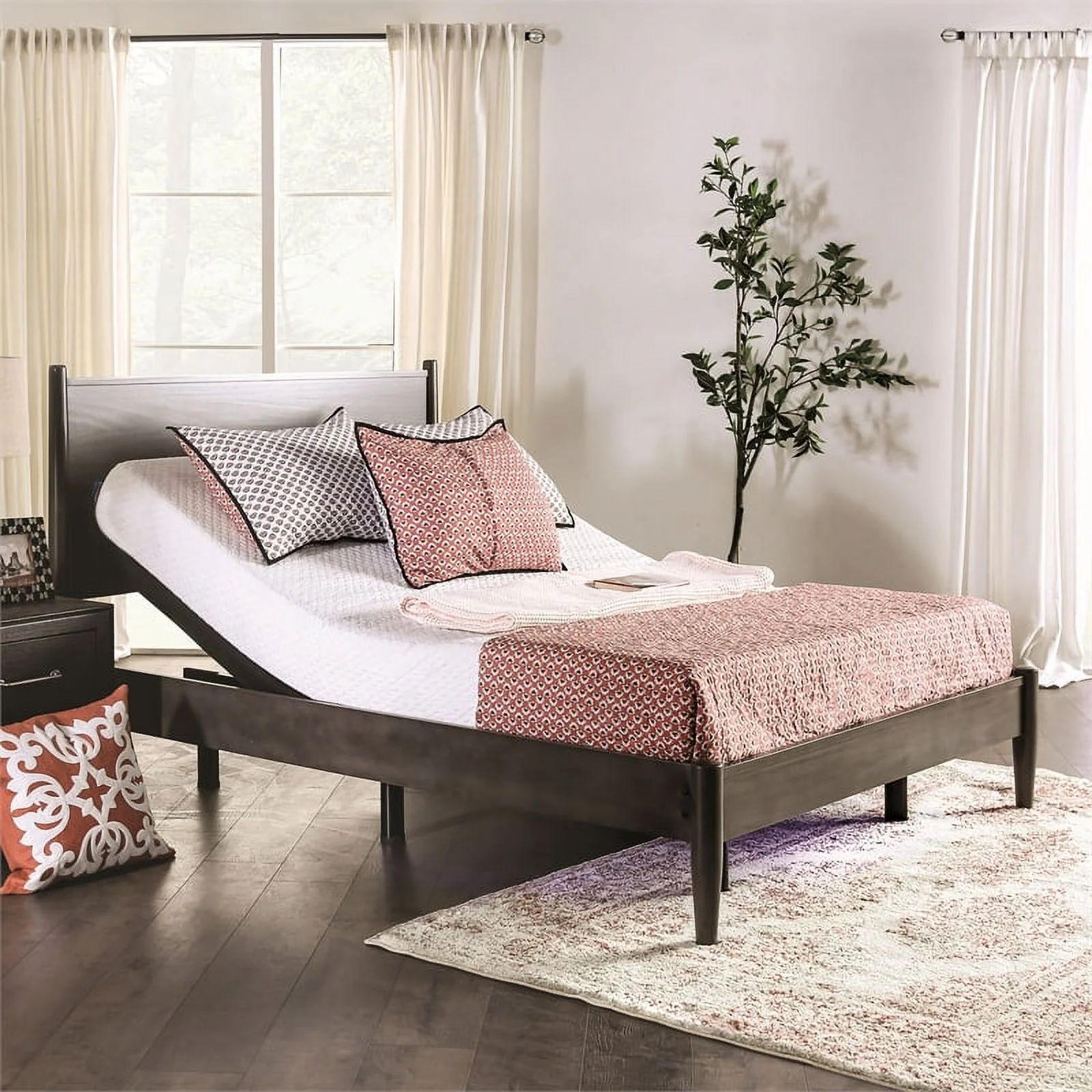 Pemberly Row Metal Black Single Motor Twin XL Adjustable Bed