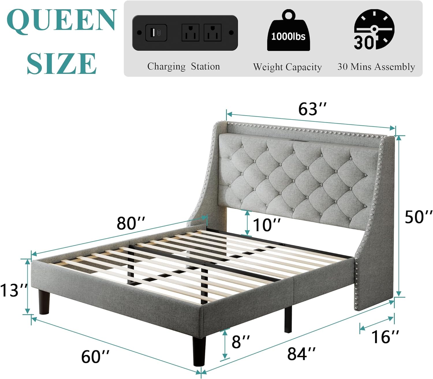 Queen Bed Frame with 16