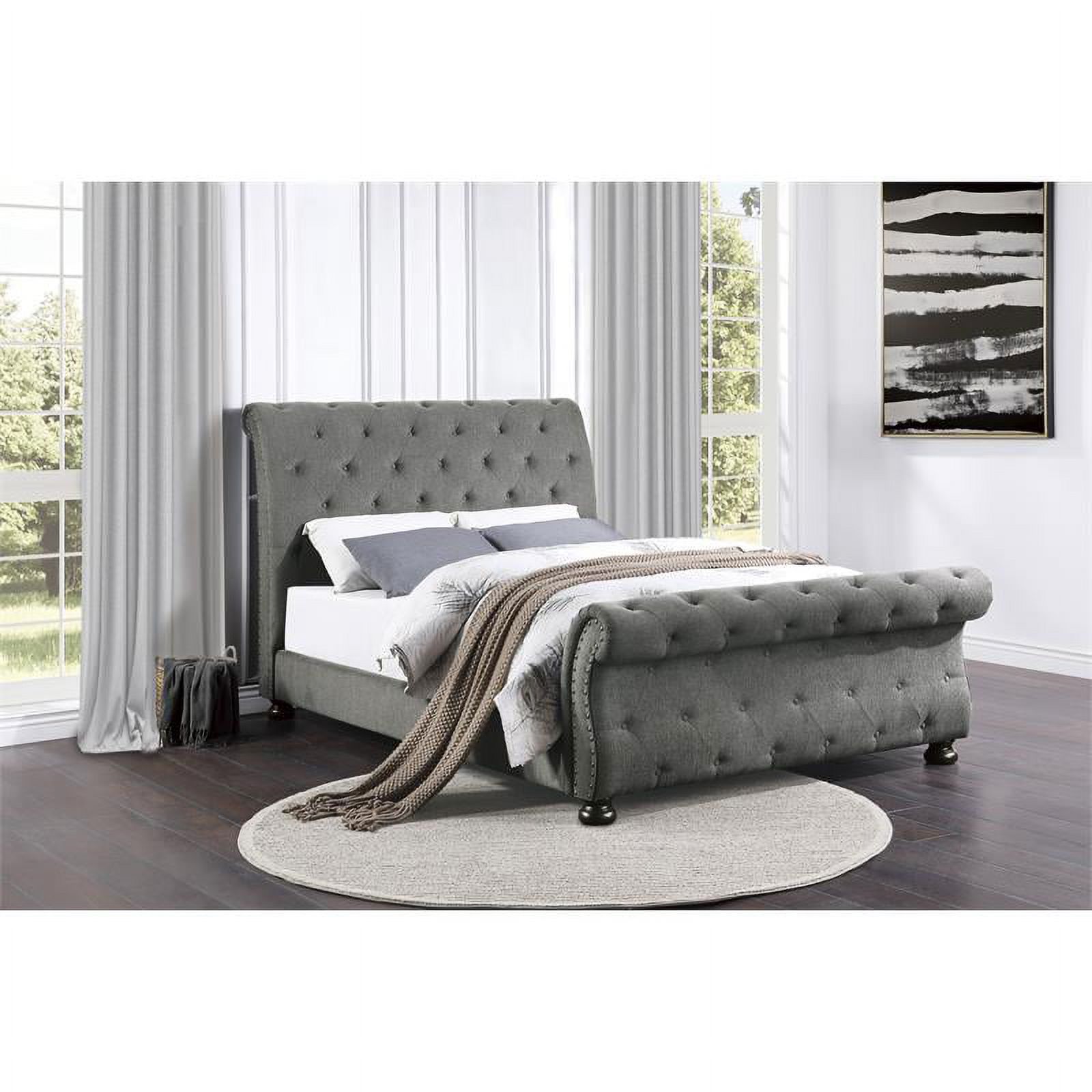 Pemberly Row Traditional Chenille California King Upholstery Bed in Dark Gray