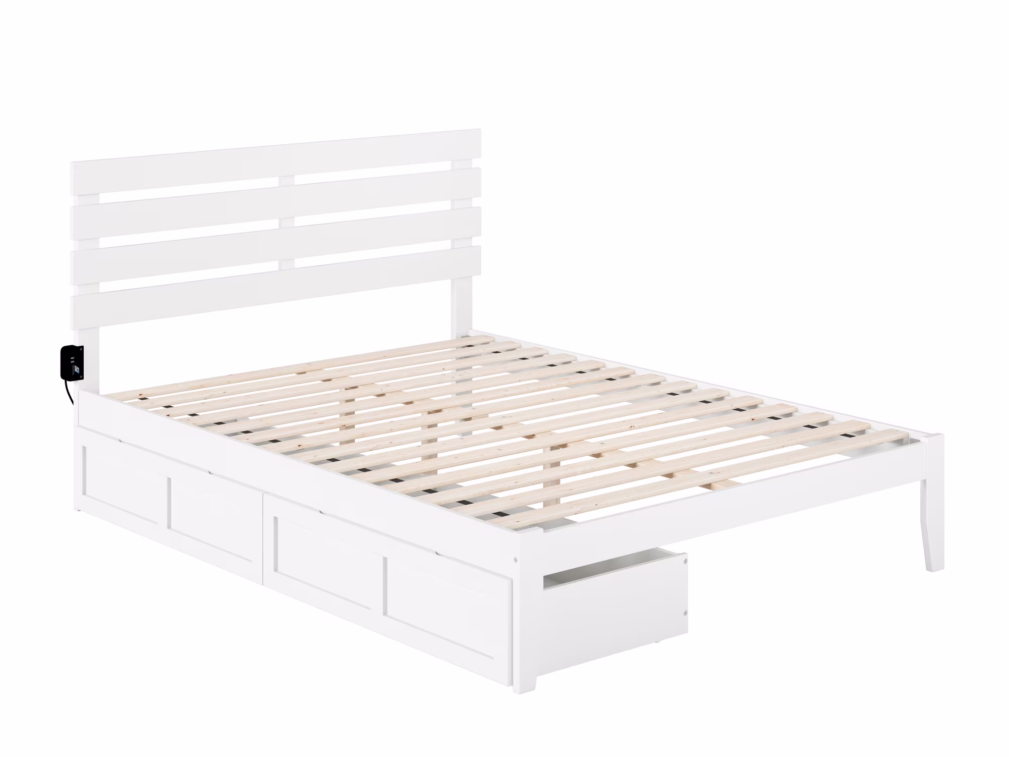 Oxford Queen Bed with USB Turbo Charger and 2 Extra Long Drawers in White