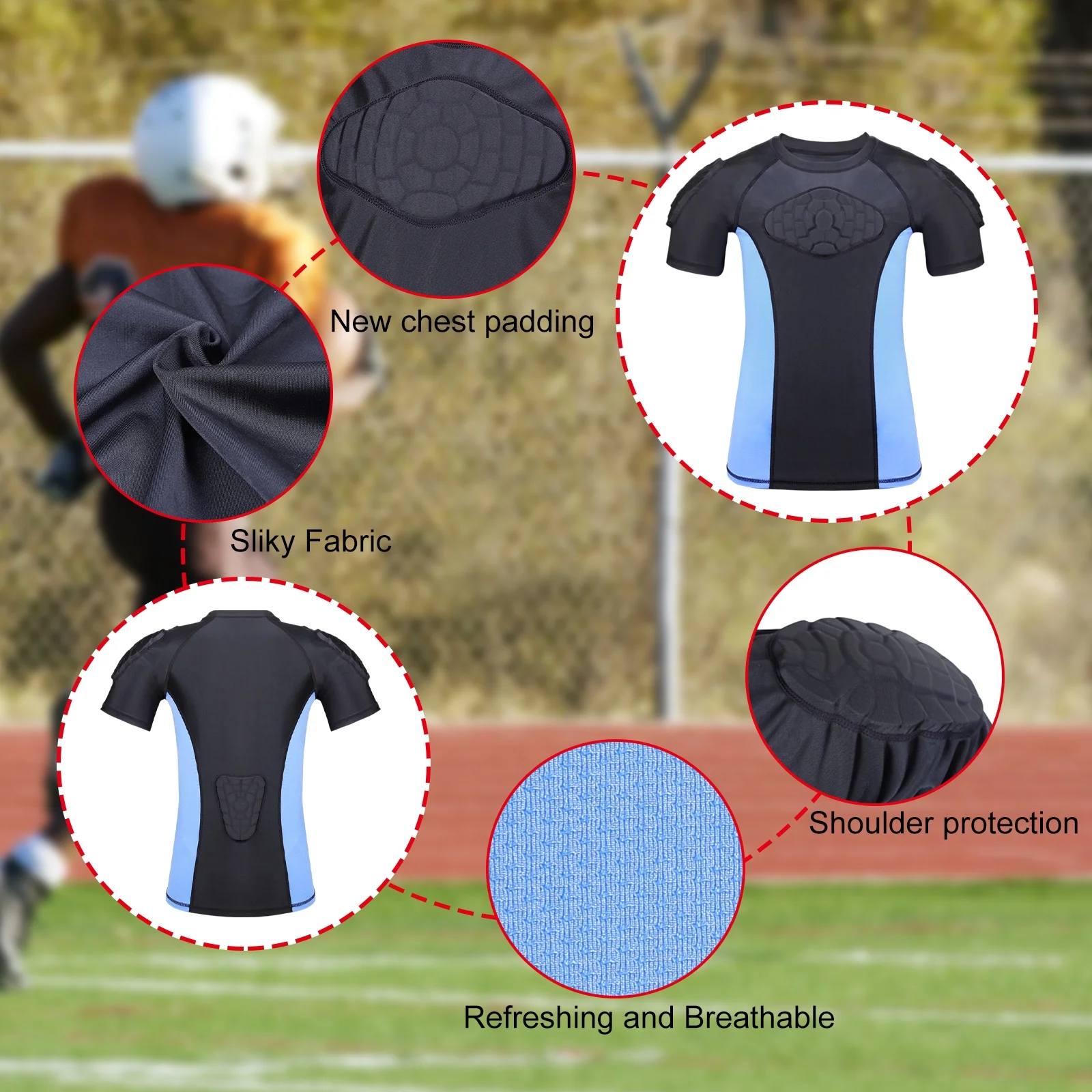 HAIYUE Youth New Padded Compression Shirt for Football to Protect Chest Shoulder Back of Size S