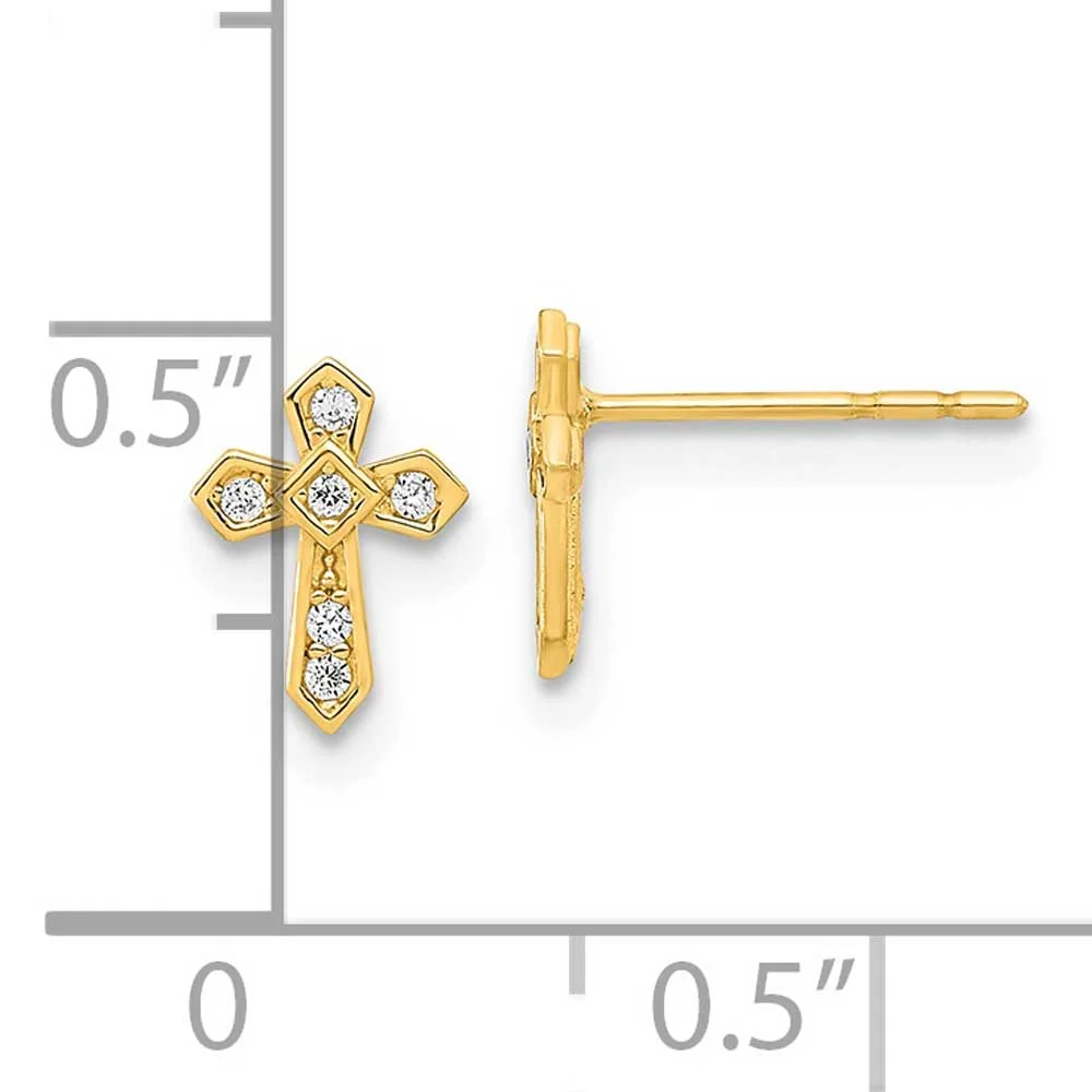 Finest Gold 14K Yellow Gold Madi K Polished Cross CZ Post Earrings