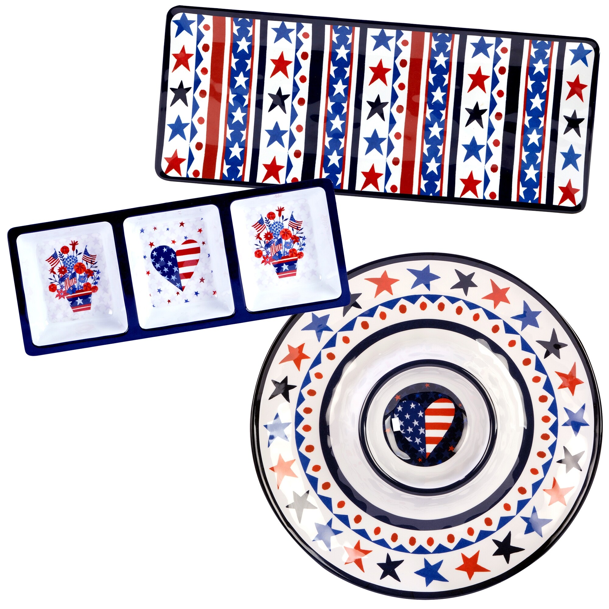 Certified International  Stars & Stripes 3-Piece Melamine Hostess/Serving Set